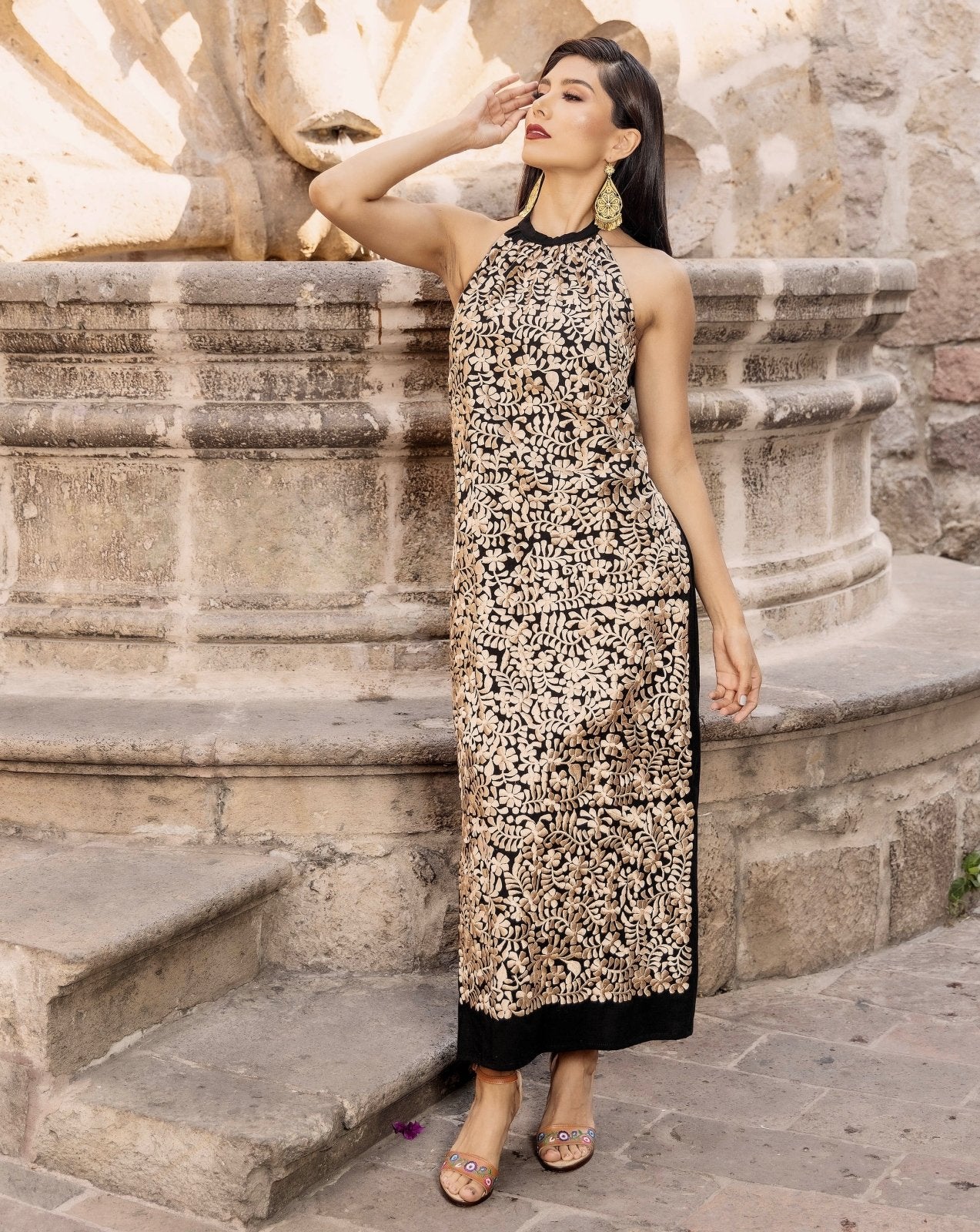 Imelda Golden Halter Dress - Solei Store