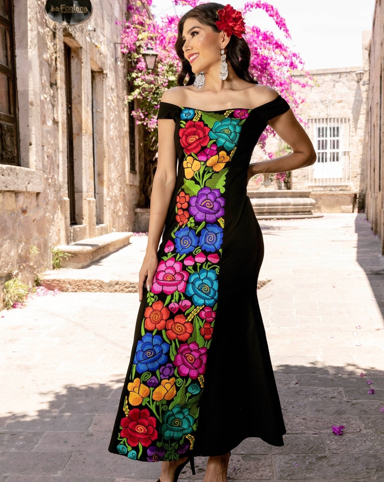 Julieta Floral Dress. Mexican Artisanal Flower Dress. Formal Maxi Dress. Latina Style. Julieta Floral Dress. Mexican Artisanal Flower Dress. Formal Maxi Dress. Latina Style.