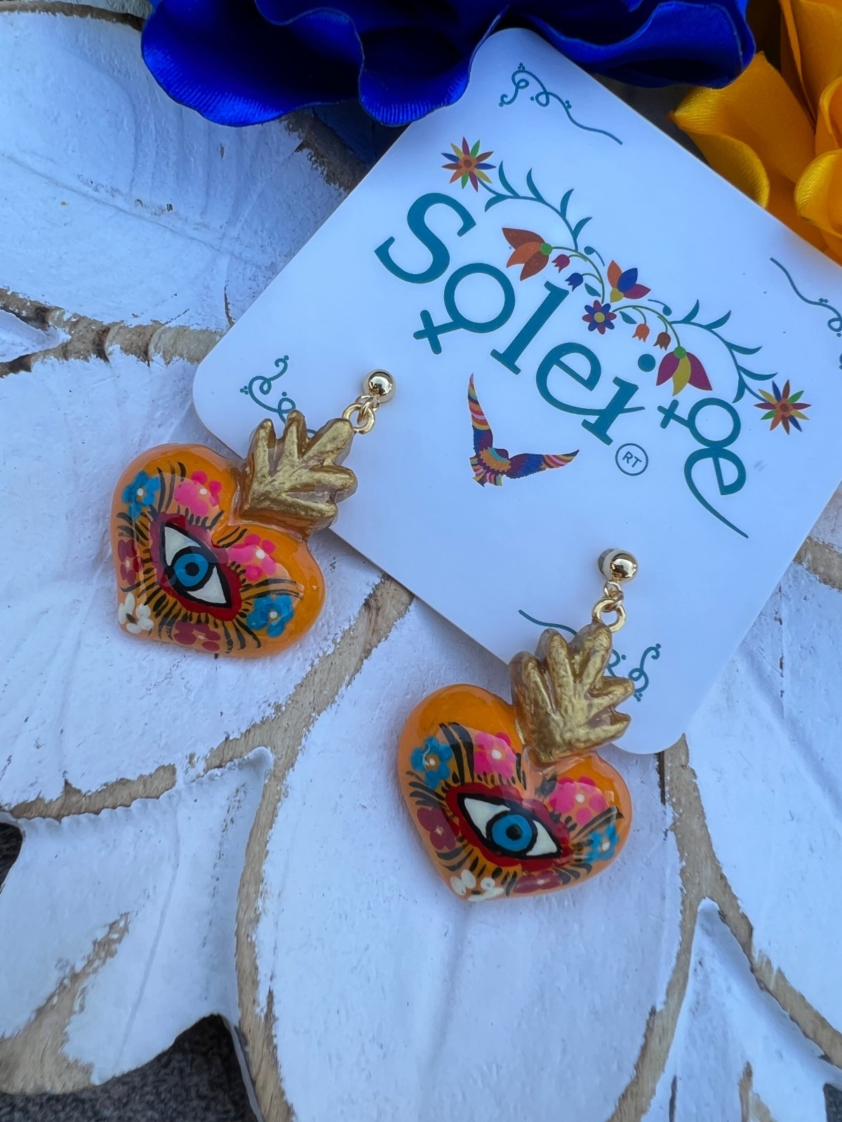 Orange Heart, Multicolor floral painted design.