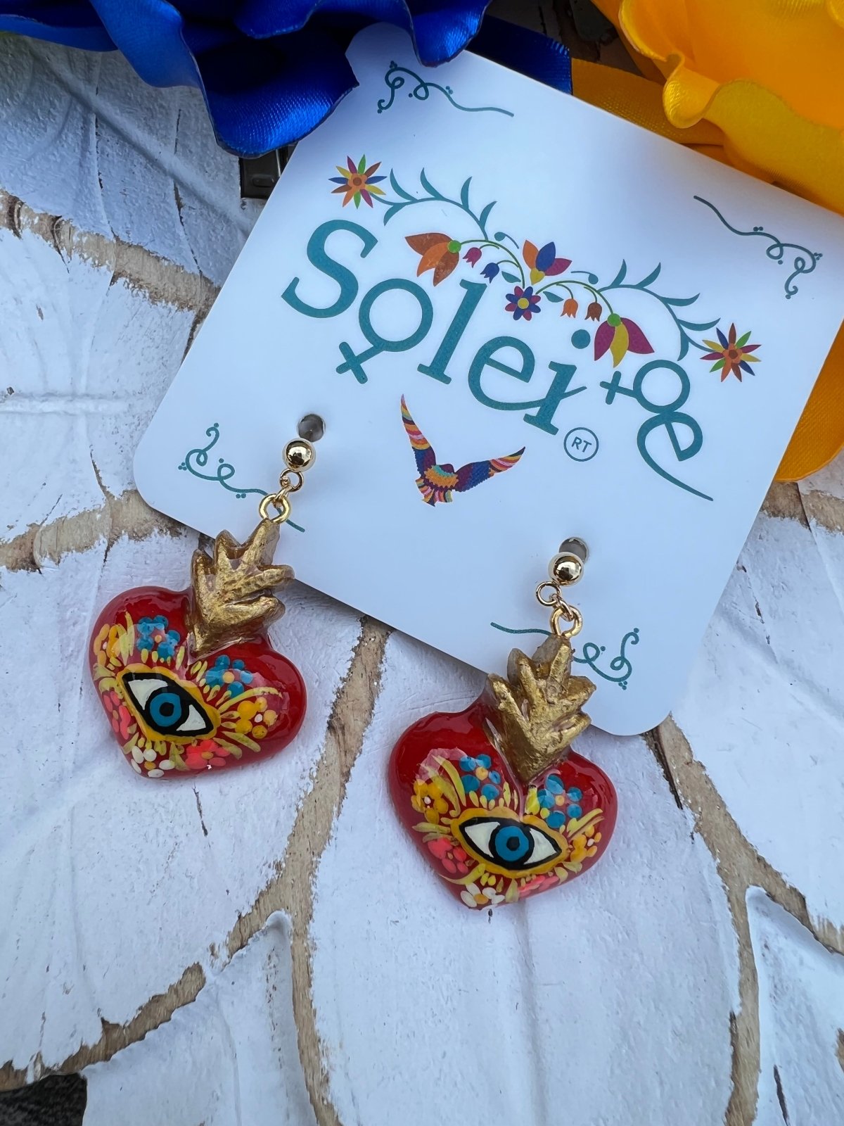 Red Heart, Multicolor floral painted design.