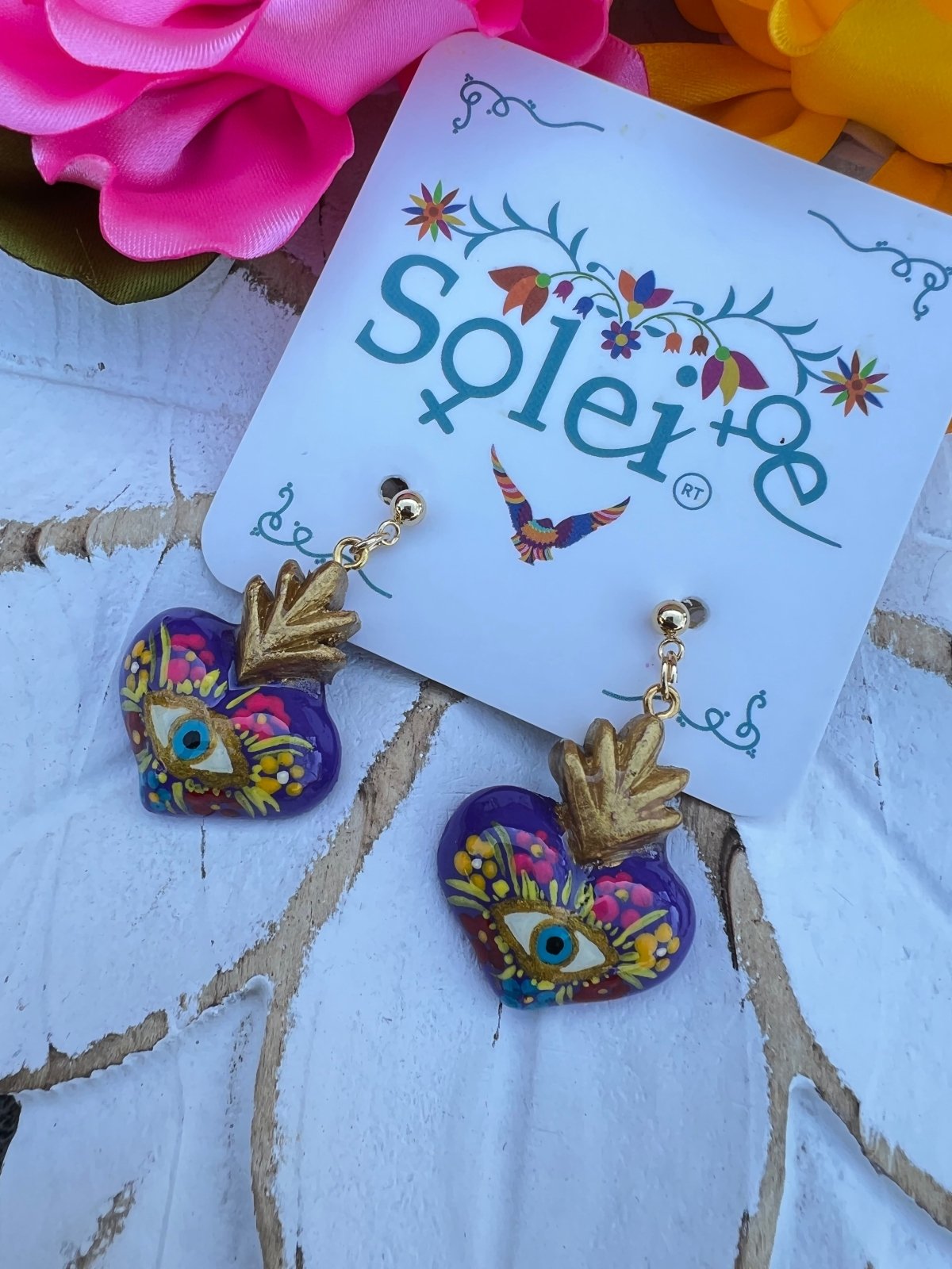 Purple Heart, Multicolor floral painted design.