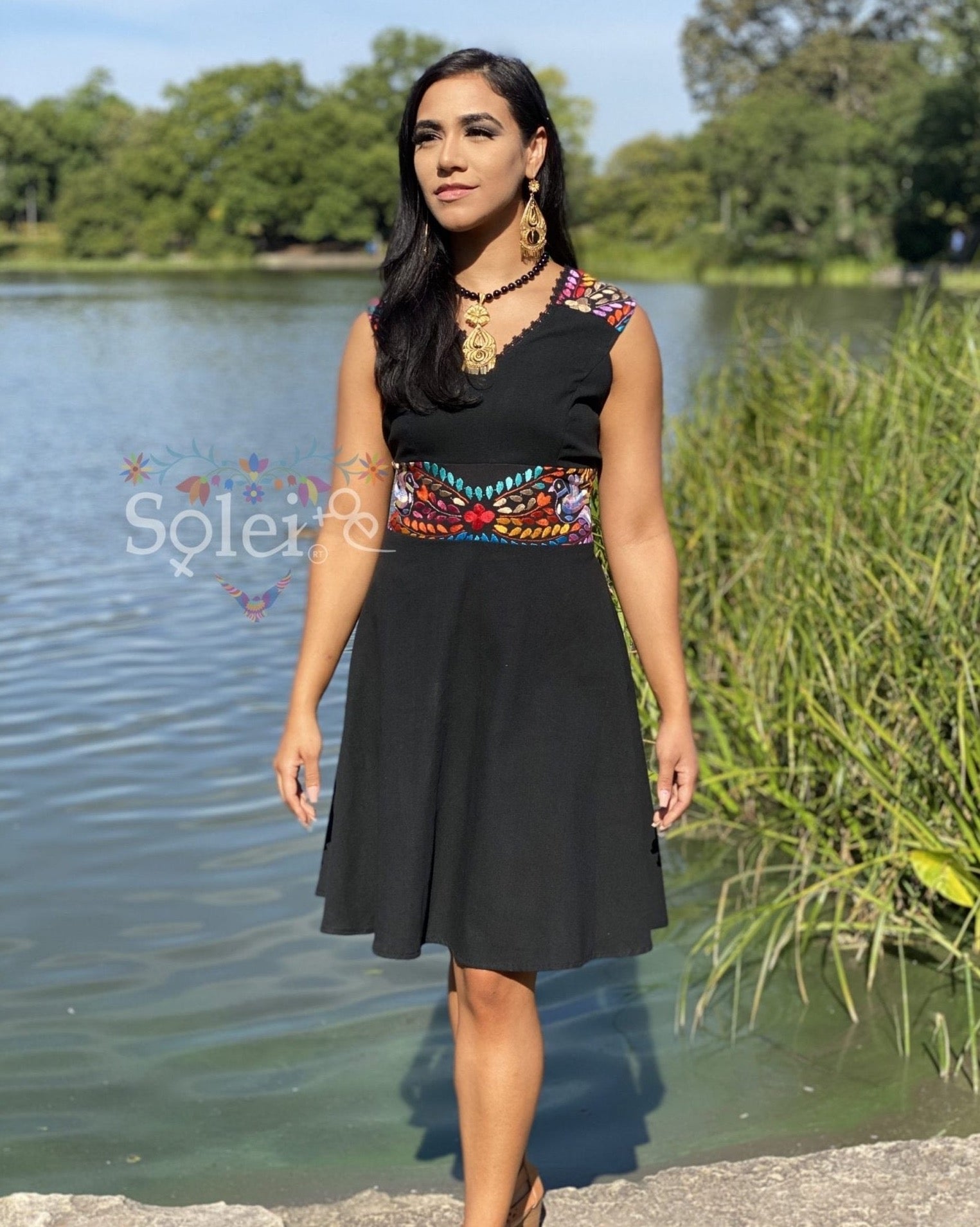 Allison Dress Floral Skater Dress. Traditional Mexican Dress. Embroidered Floral Dress - Solei Store