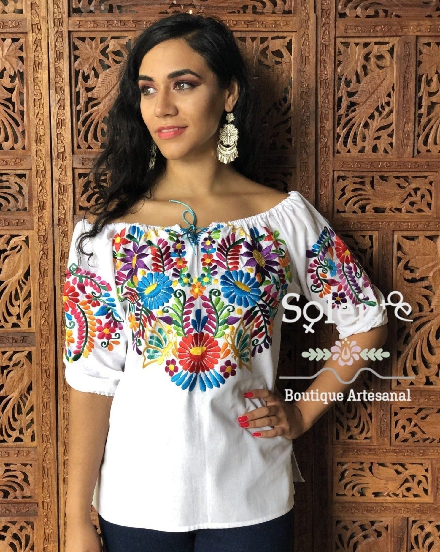 Andrea Blouse 3/4 sleeve smocked off-the-shoulder blouse, casual and formal blouse, great for all types look. - Solei Store