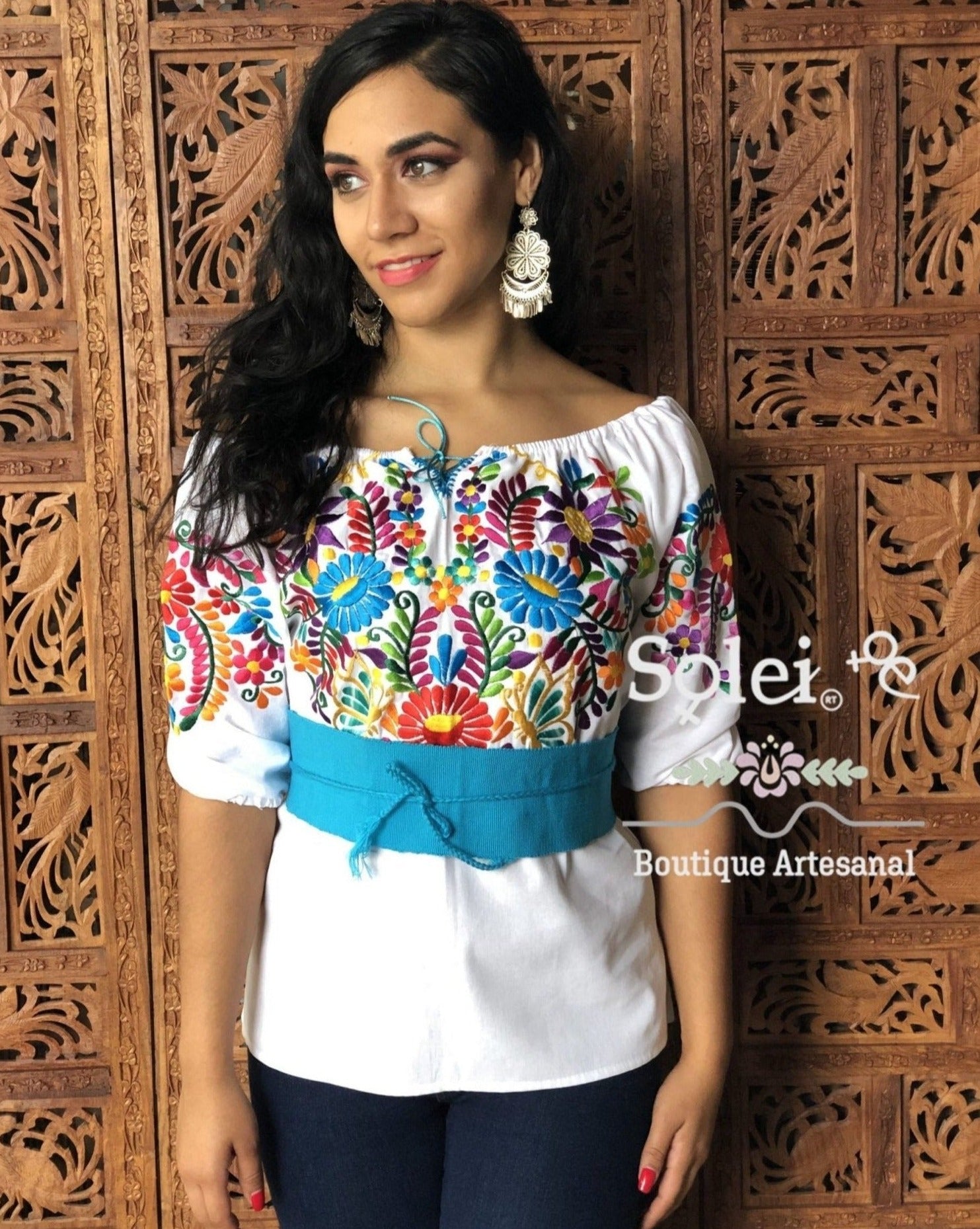 Andrea Blouse 3/4 sleeve smocked off-the-shoulder blouse, casual and formal blouse, great for all types look. - Solei Store