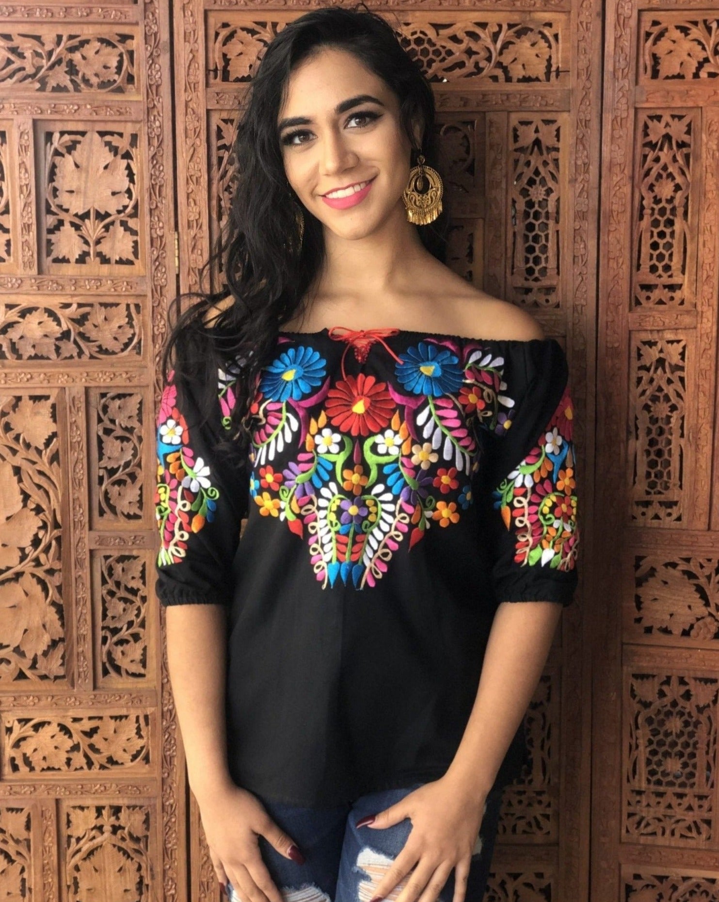 Andrea Blouse 3/4 sleeve smocked off-the-shoulder blouse, casual and formal blouse, great for all types look. - Solei Store