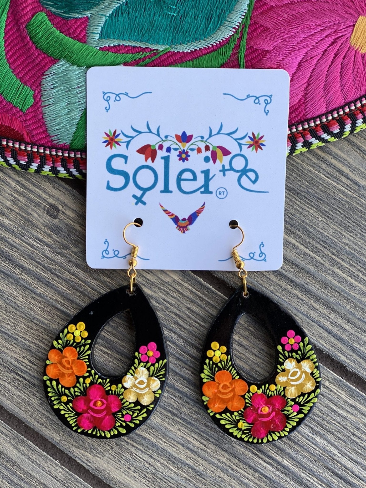 Arracada Gota Hand Painted Artisanal Sunflowers Earrings. - Solei Store