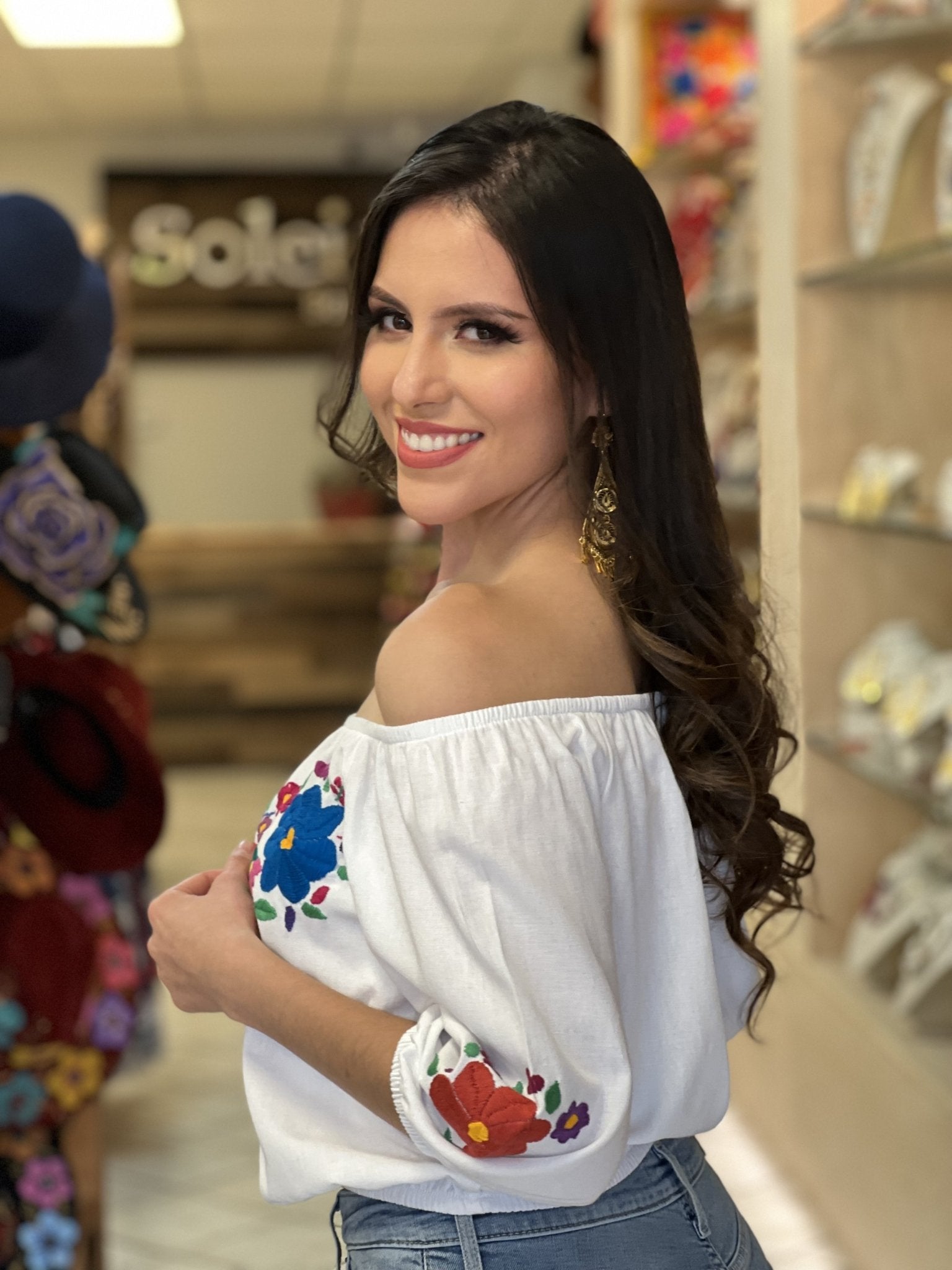 Artisanal Hand Embroidered Crop Top. Mexican 3/4 Sleeve Crop Top. Mexican Floral Top. Lorena Crop Top - Solei Store