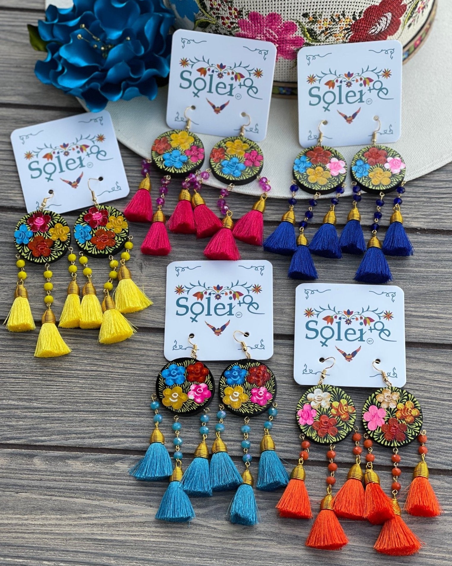 Artisanal Hand Painted Wood Earrings. Benita Earrings - Solei Store