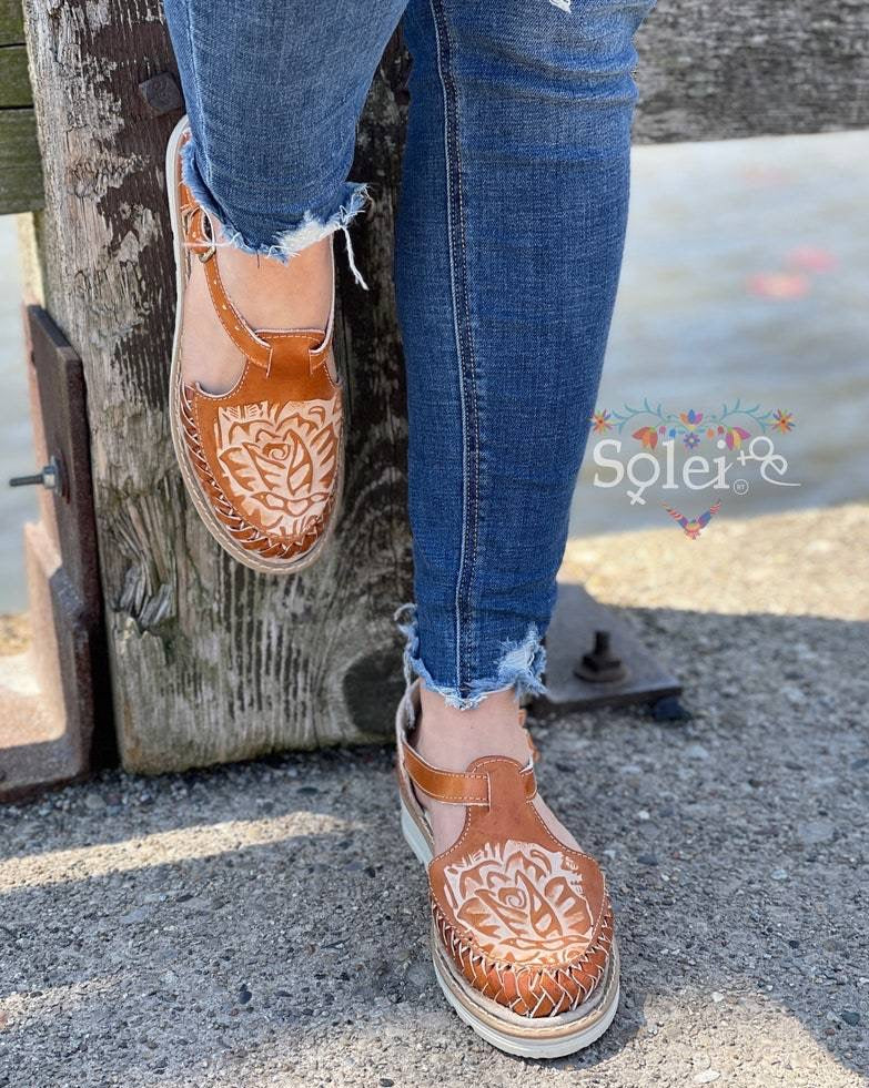 Artisanal Mexican Die Cut Leather Shoes. Rosa Sport Sandal - Solei Store
