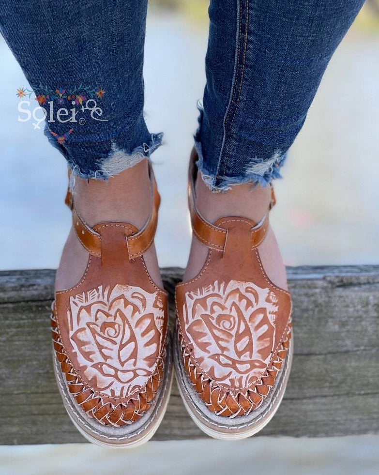 Artisanal Mexican Die Cut Leather Shoes. Rosa Sport Sandal - Solei Store