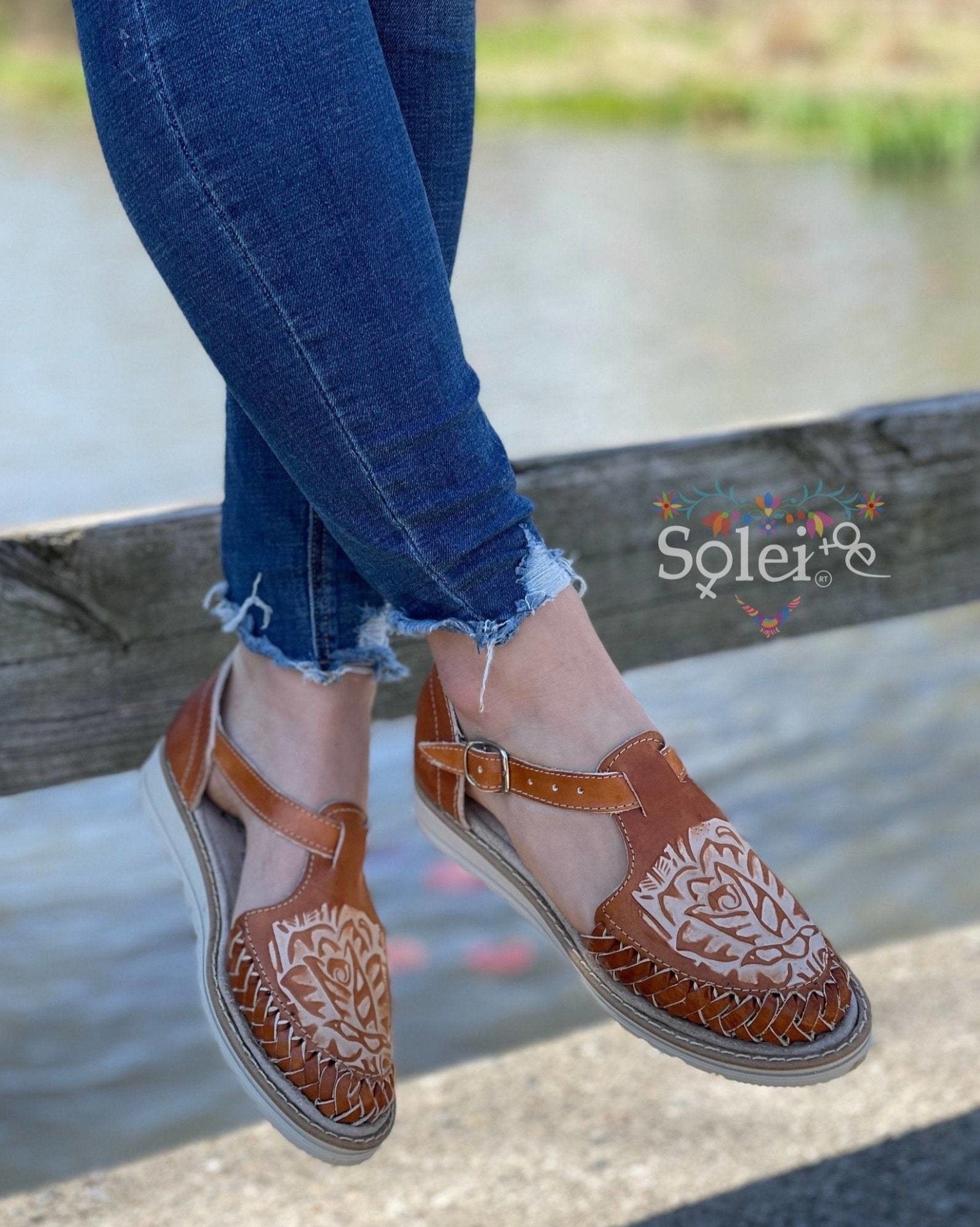 Artisanal Mexican Die Cut Leather Shoes. Rosa Sport Sandal - Solei Store