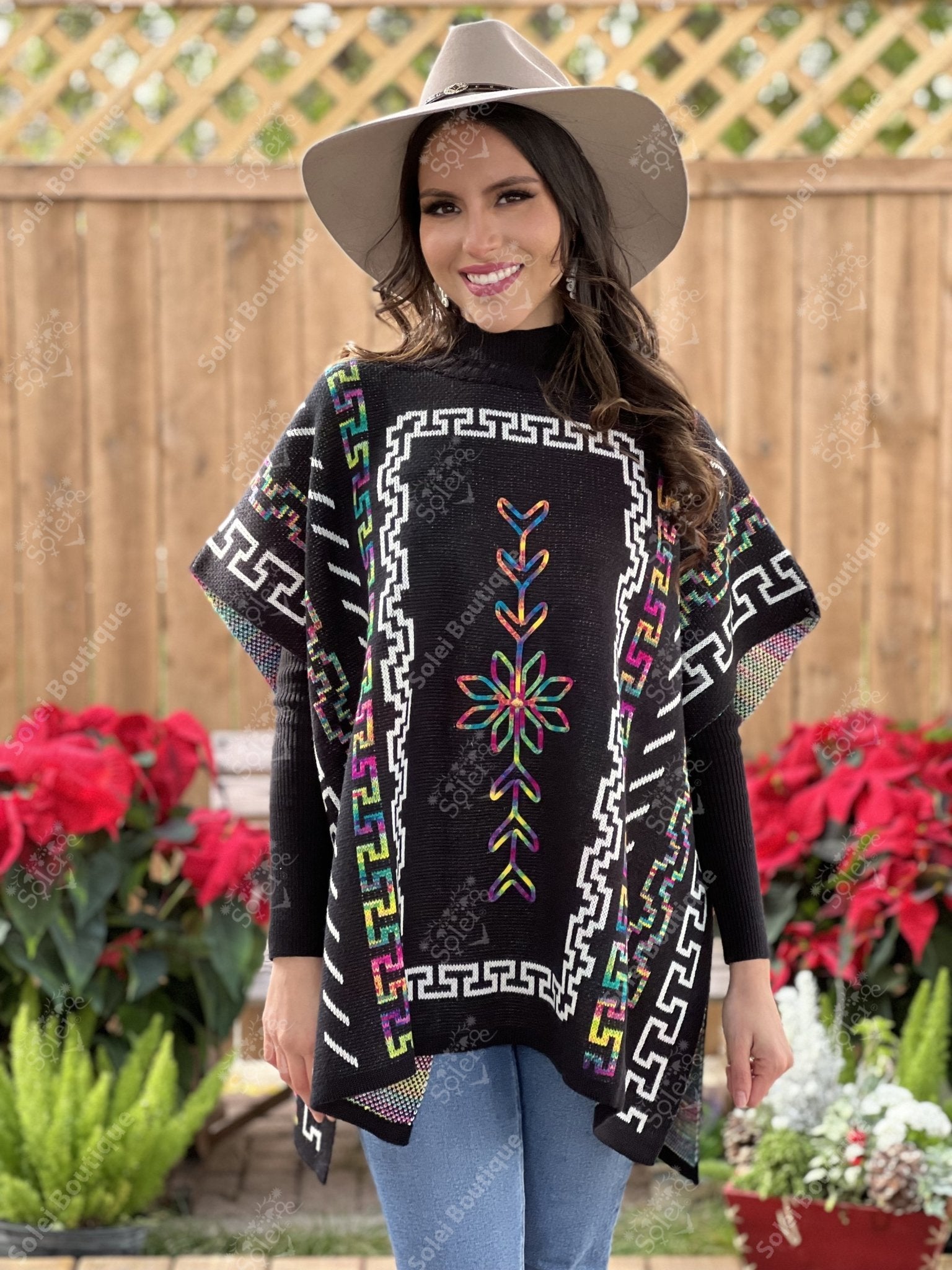 Artisanal Mexican Knit Poncho. Ethnic Style Poncho. Gaban Grecia. - Solei Store