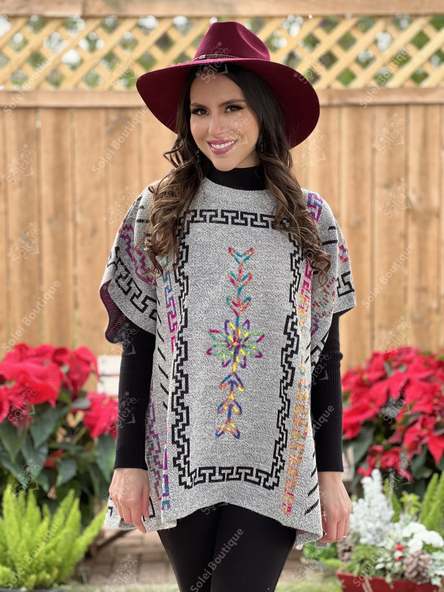 Artisanal Mexican Knit Poncho. Ethnic Style Poncho. Gaban Grecia. - Solei Store