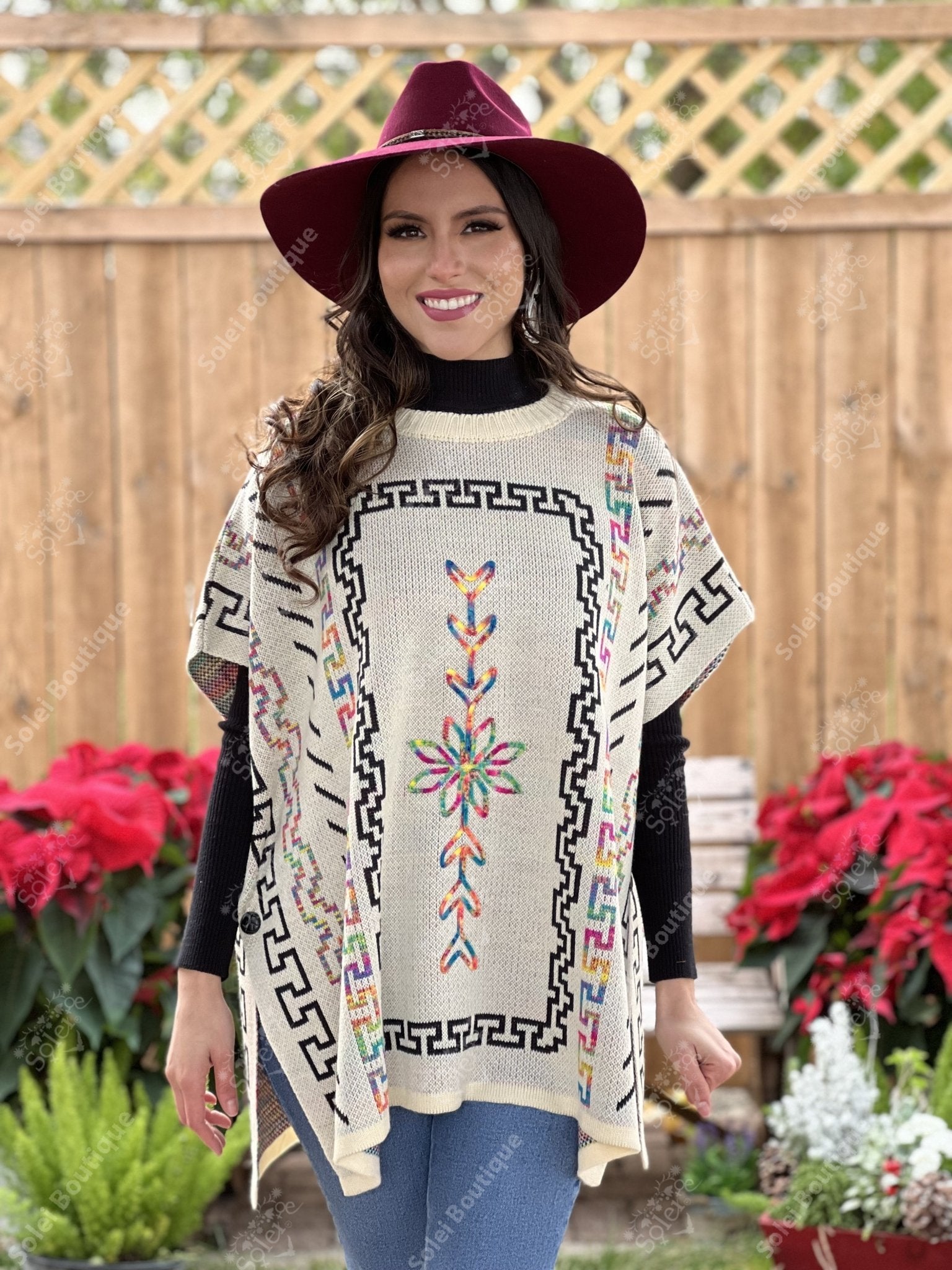 Artisanal Mexican Knit Poncho. Ethnic Style Poncho. Gaban Grecia. - Solei Store