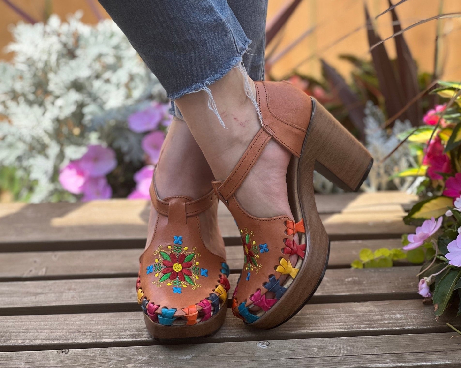 Artisanal Mexican Leather Block Heels. Carolina Heels - Solei Store