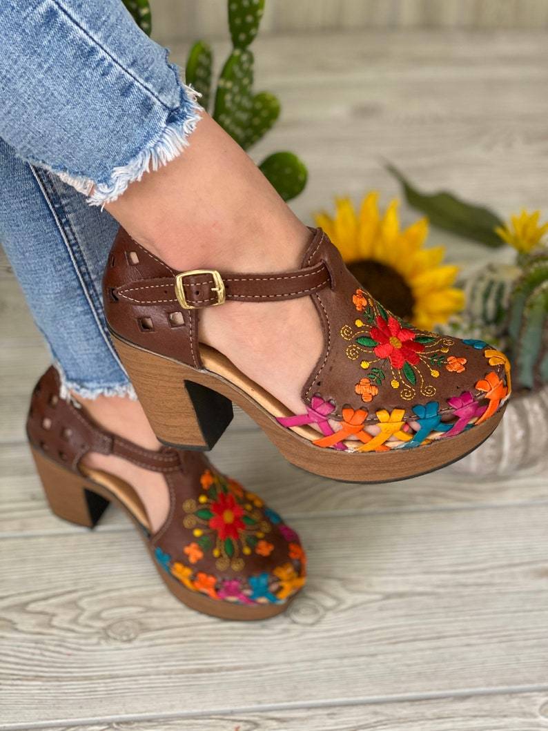 Artisanal Mexican Leather Block Heels. Carolina Heels - Solei Store