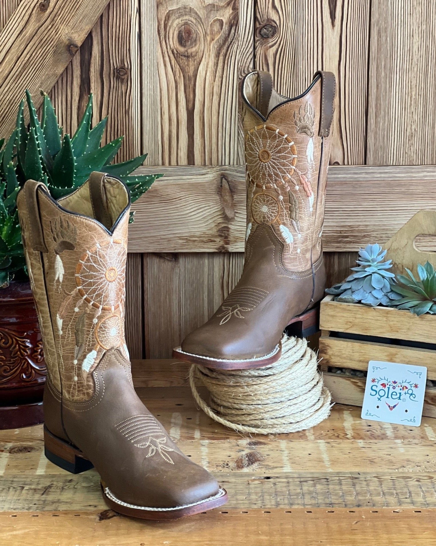 Artisanal Mexican Leather Embroidered Boots. Dreamcatcher Boots. - Solei Store