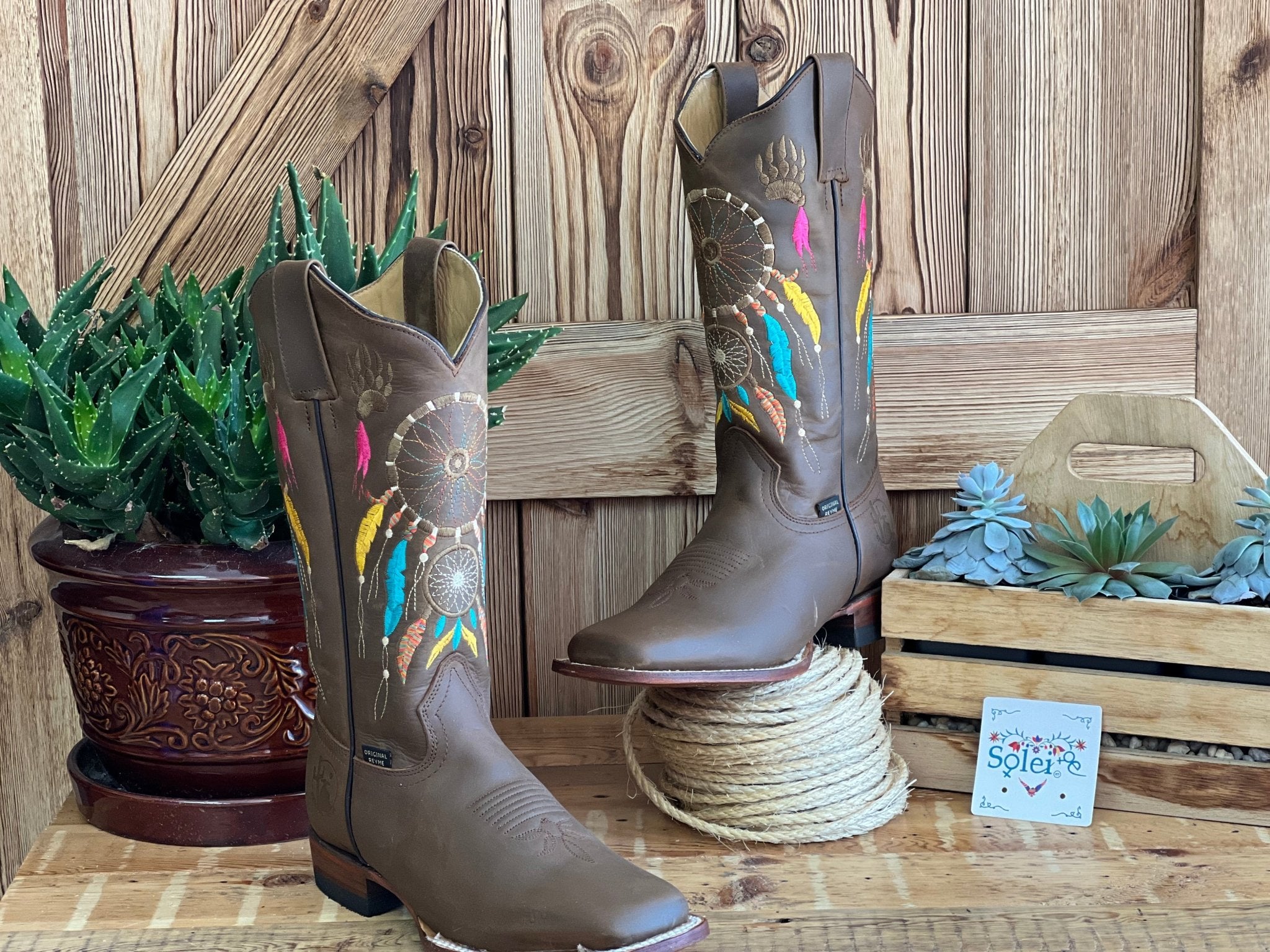 Artisanal Mexican Leather Embroidered Boots. Dreamcatcher Boots. - Solei Store
