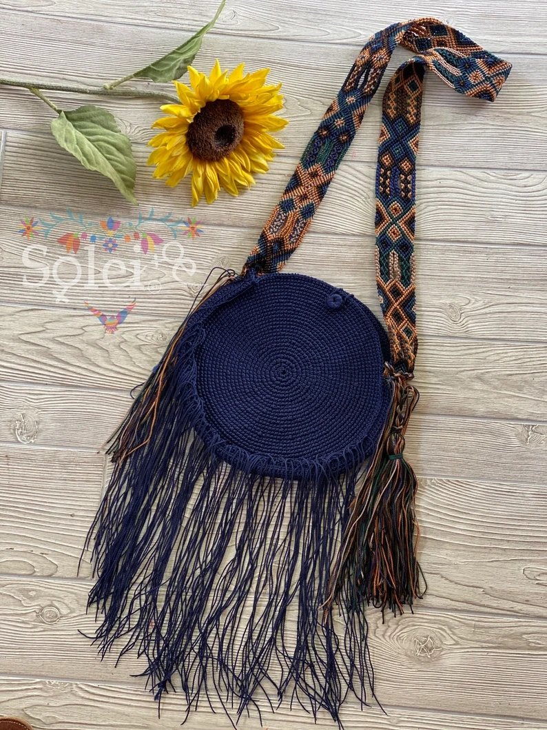 Artisanal Mexican Round Tassel Bag. Christina Crossbody - Solei Store