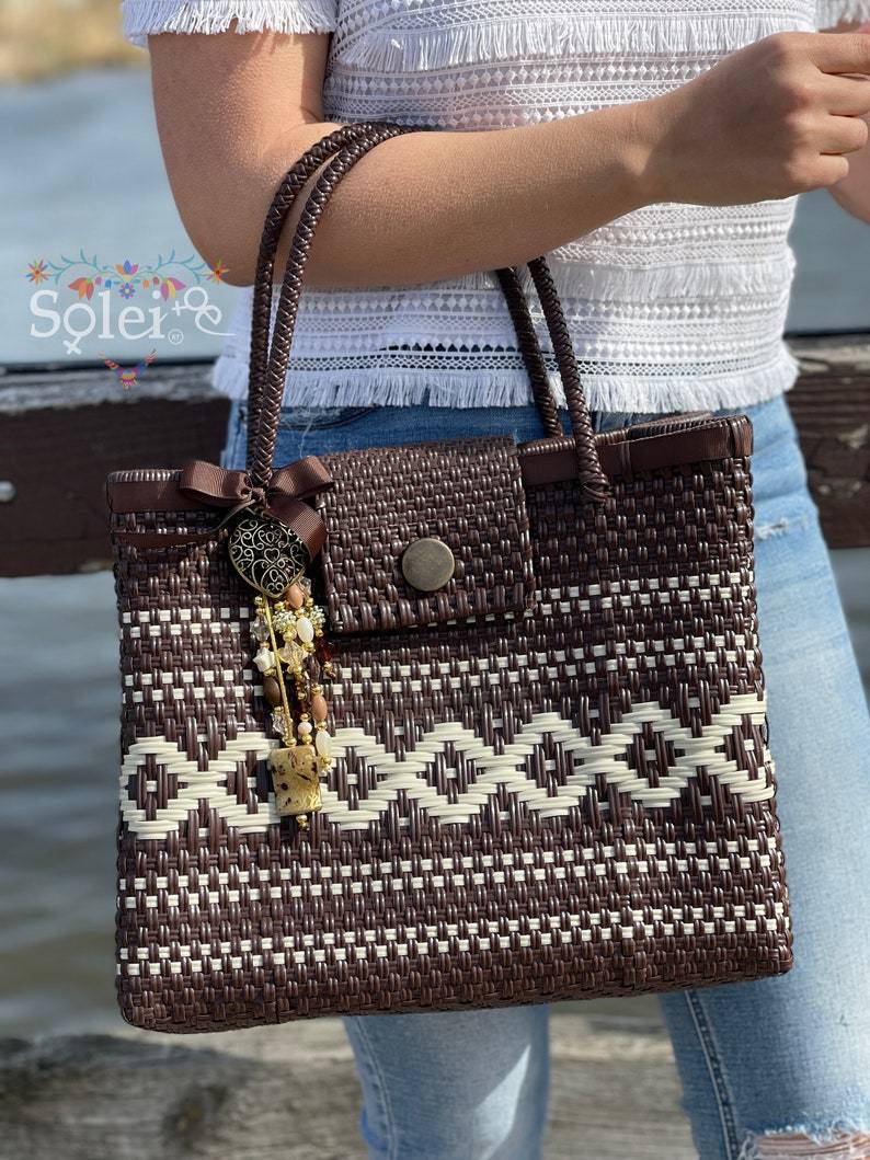 Artisanal Mexican Tote Bag with Charms. Huichol Bag - Solei Store
