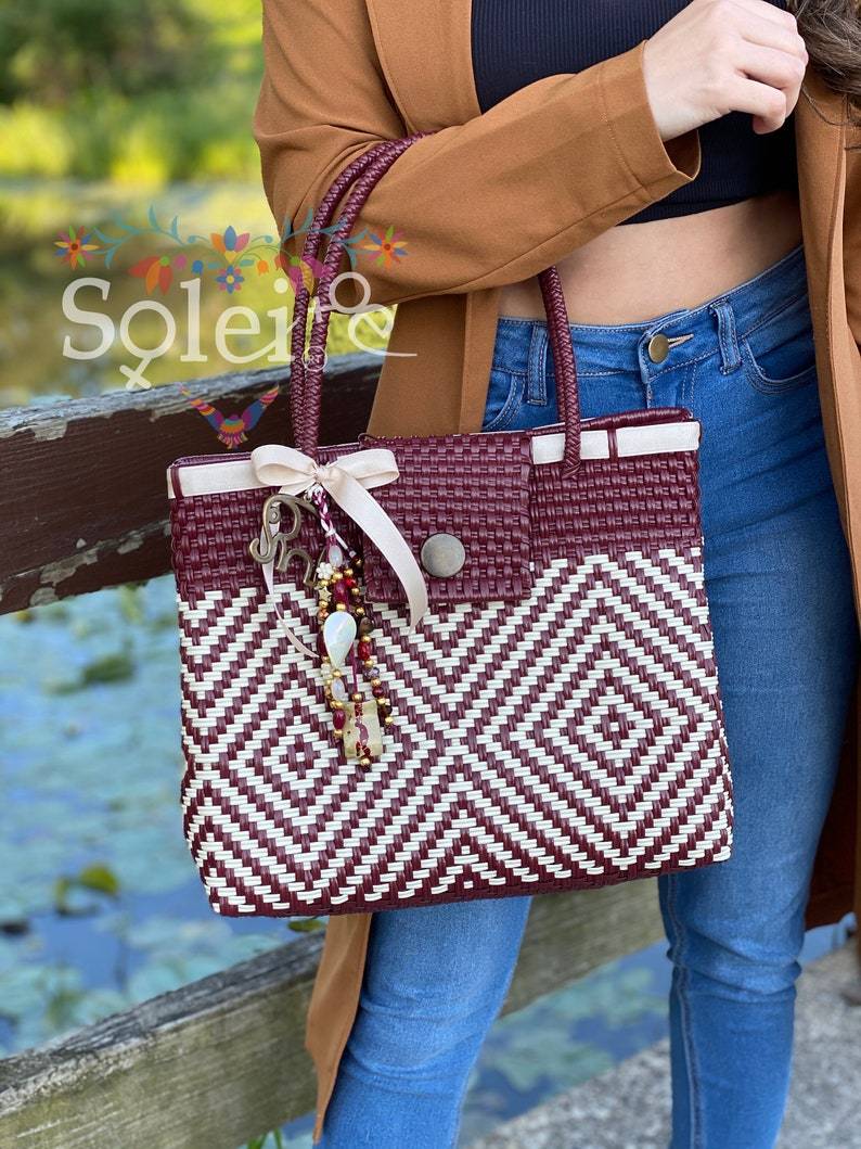 Artisanal Mexican Tote Bag with Charms. Huichol Bag - Solei Store