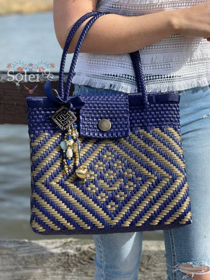 Artisanal Mexican Tote Bag with Charms. Huichol Bag - Solei Store