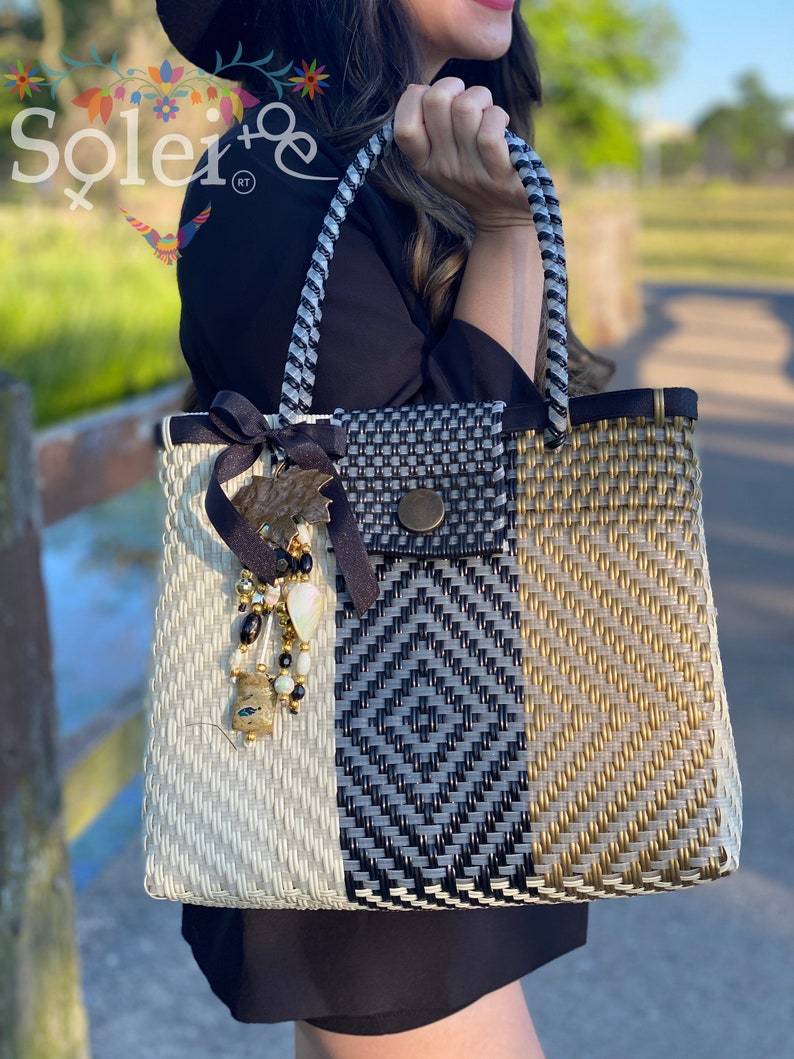 Artisanal Mexican Tote Bag with Charms. Huichol Bag - Solei Store