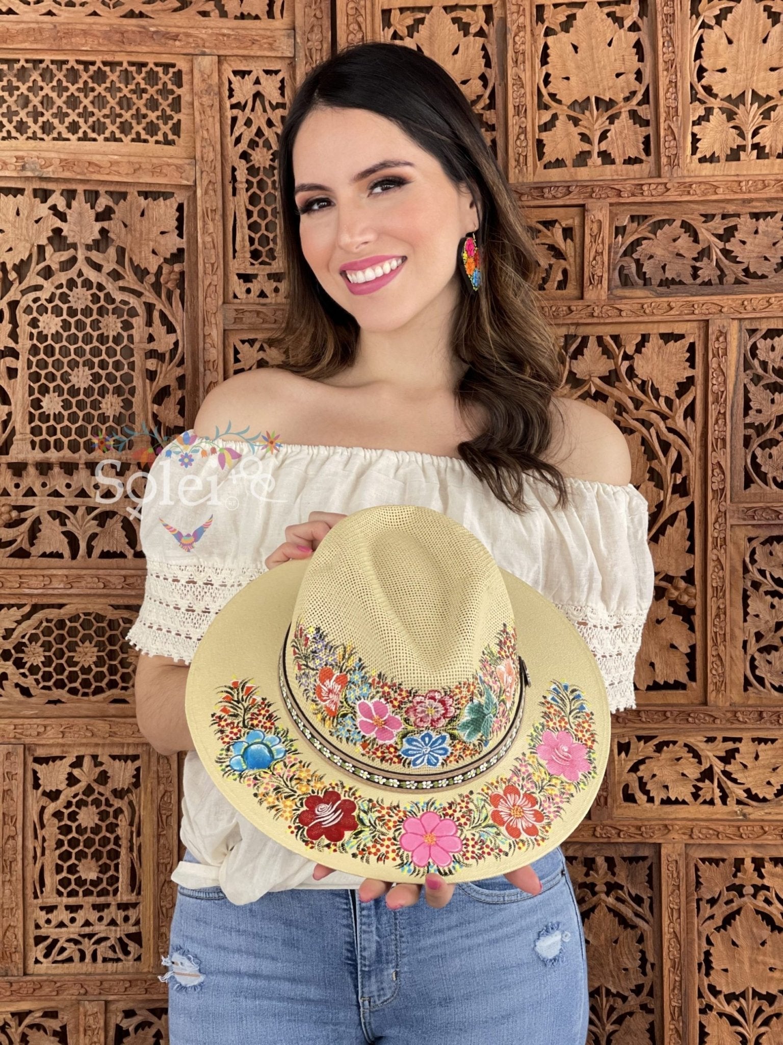 Barbara Mexican Artisanal Hat. Colorful Floral Hat Hand Painted. - Solei Store