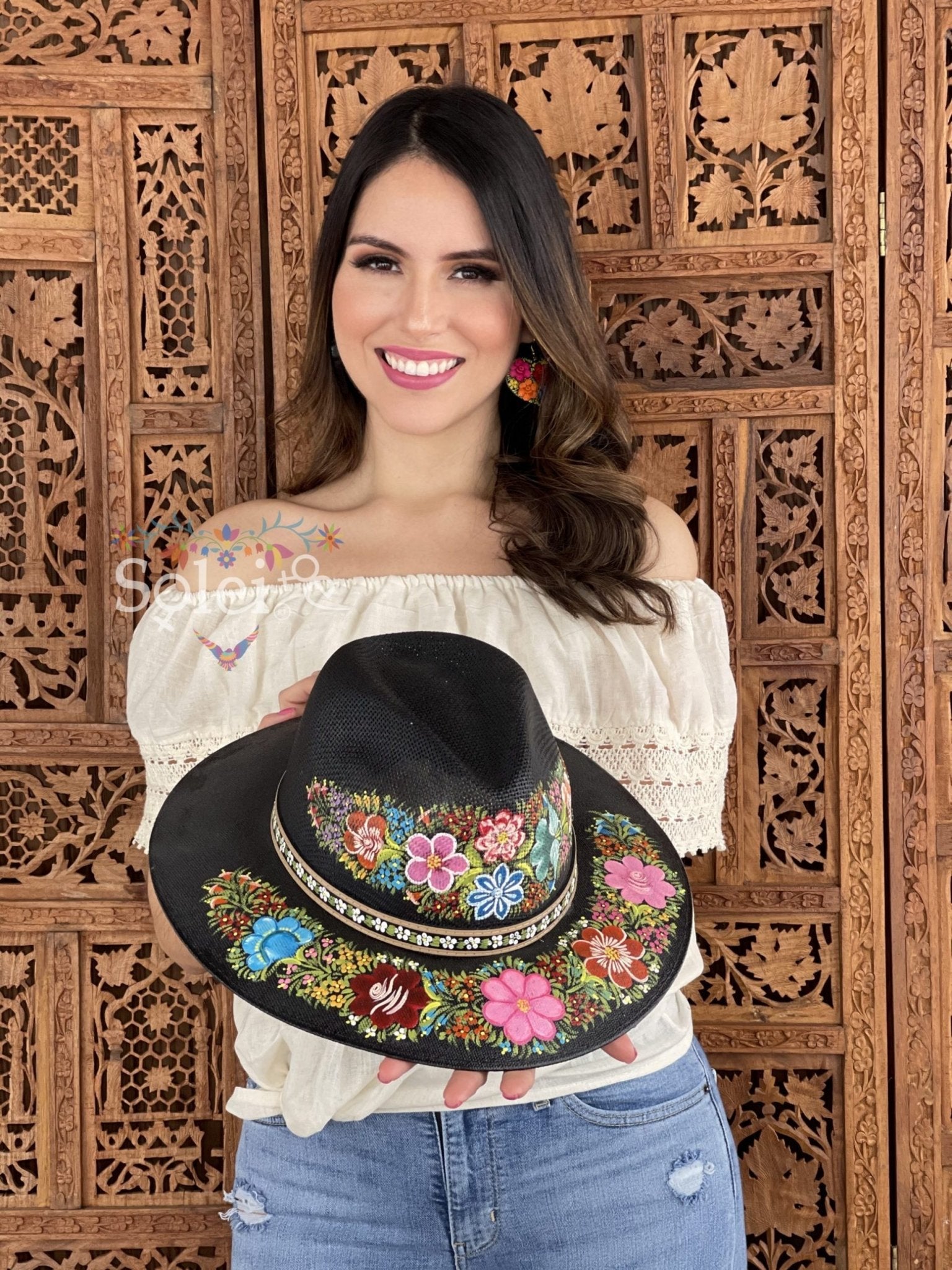 Barbara Mexican Artisanal Hat. Colorful Floral Hat Hand Painted. - Solei Store