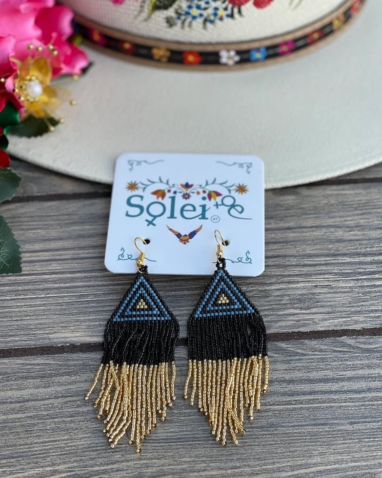 Beaded Artisanal Earrings.Traditional Mexican Earrings.Handmade Mexican Jewelry. Arete Piramide - Solei Store