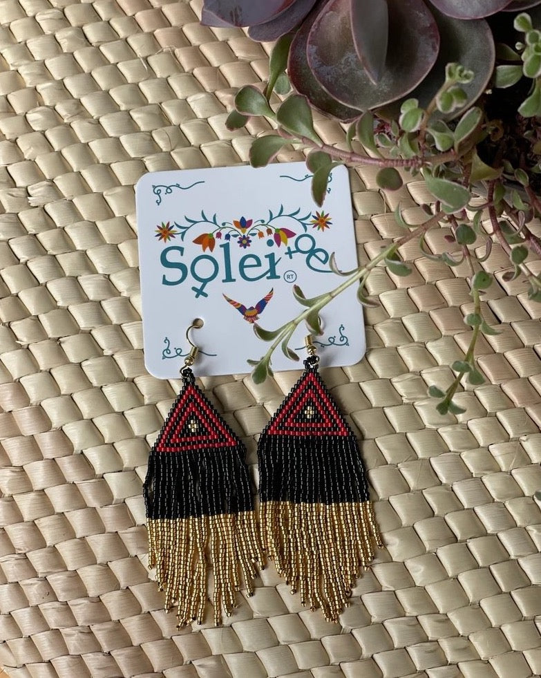 Beaded Artisanal Earrings.Traditional Mexican Earrings.Handmade Mexican Jewelry. Arete Piramide - Solei Store