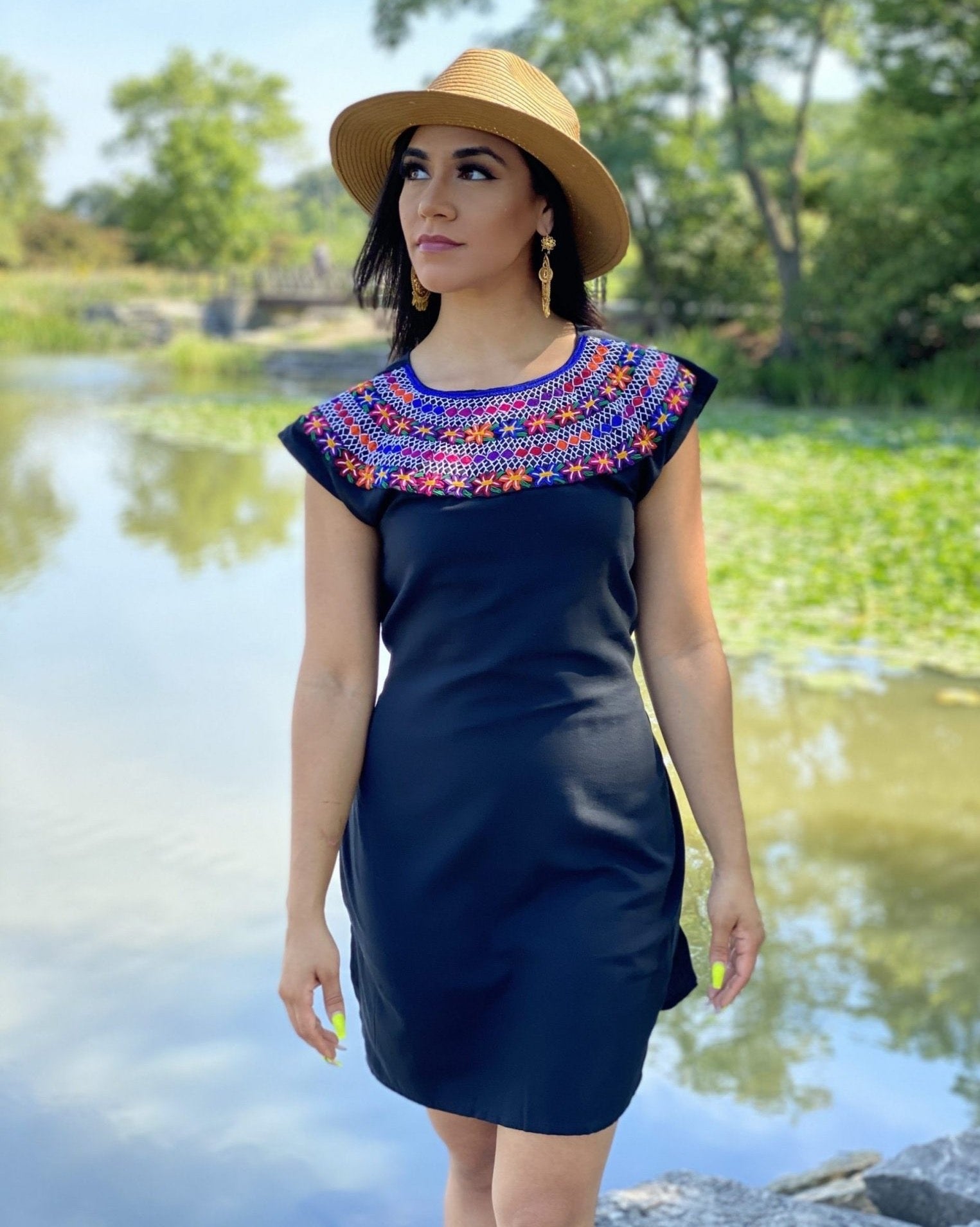 Beautiful Mexican Floral Dress embroidered with the traditional style of Rococo - Solei Store