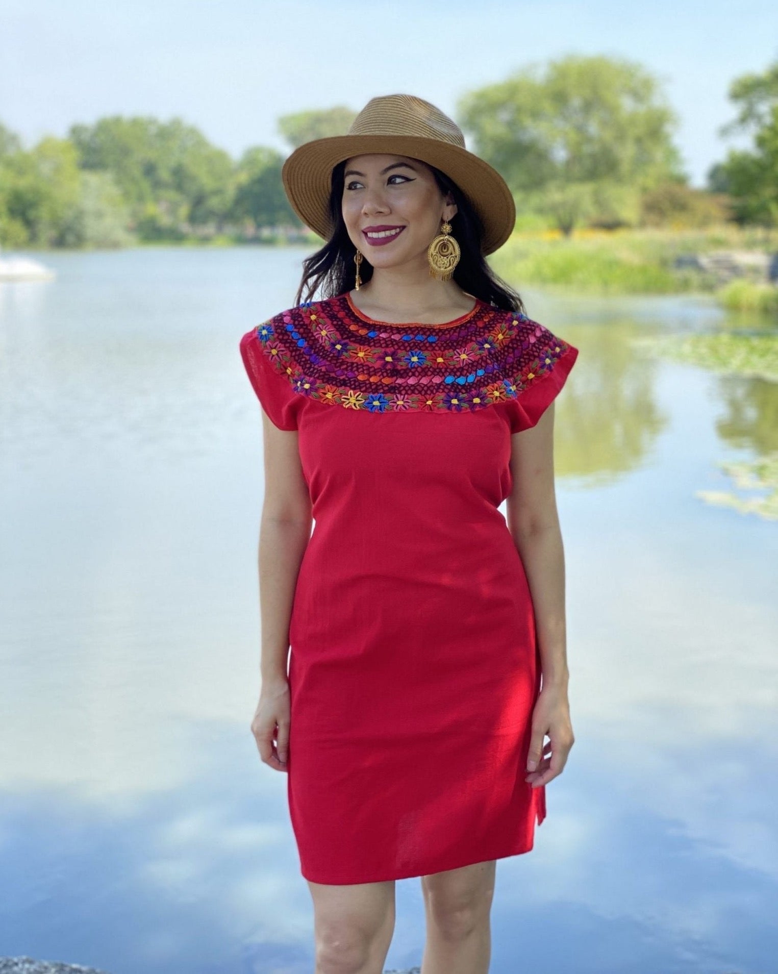Beautiful Mexican Floral Dress embroidered with the traditional style of Rococo - Solei Store