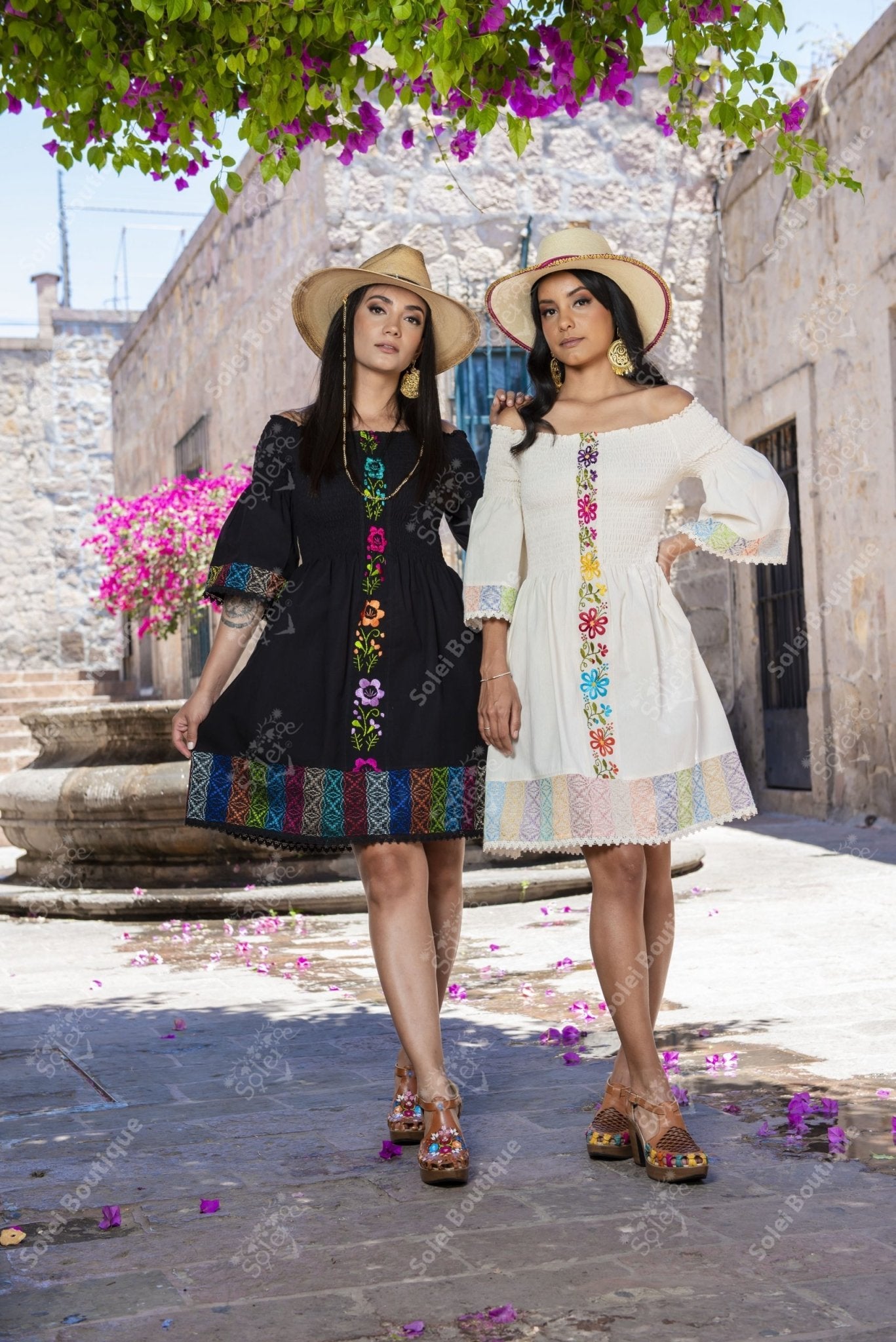 Bell Sleeve Embroidered Mexican Dress - Solei Store