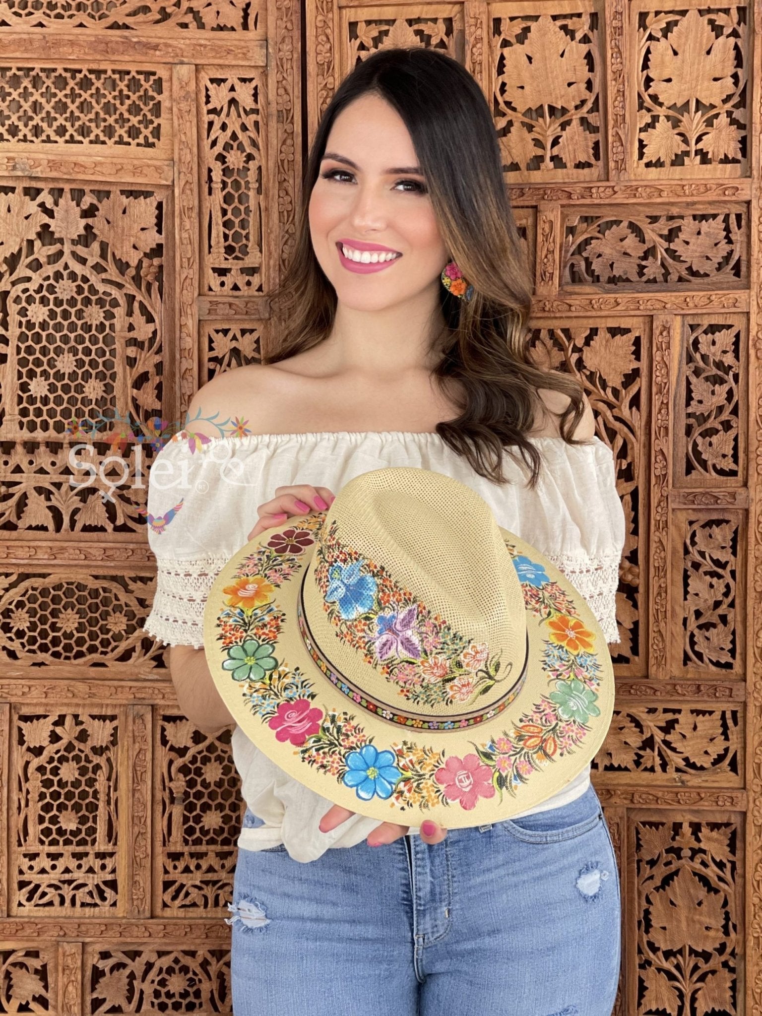 Benita Mexican Artisanal Hat. Colorful Floral Hat Hand Painted. - Solei Store