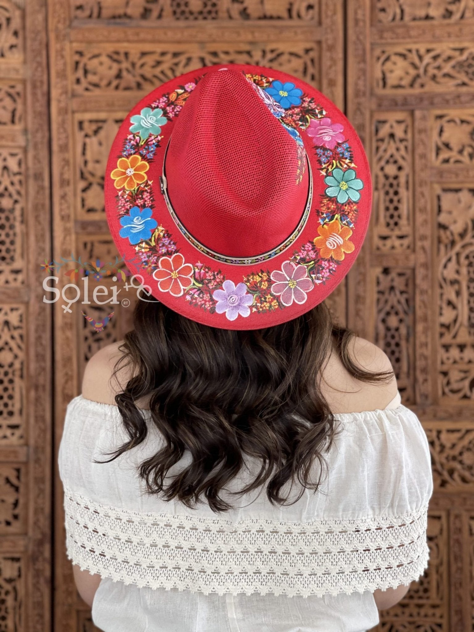 Benita Mexican Artisanal Hat. Colorful Floral Hat Hand Painted. - Solei Store