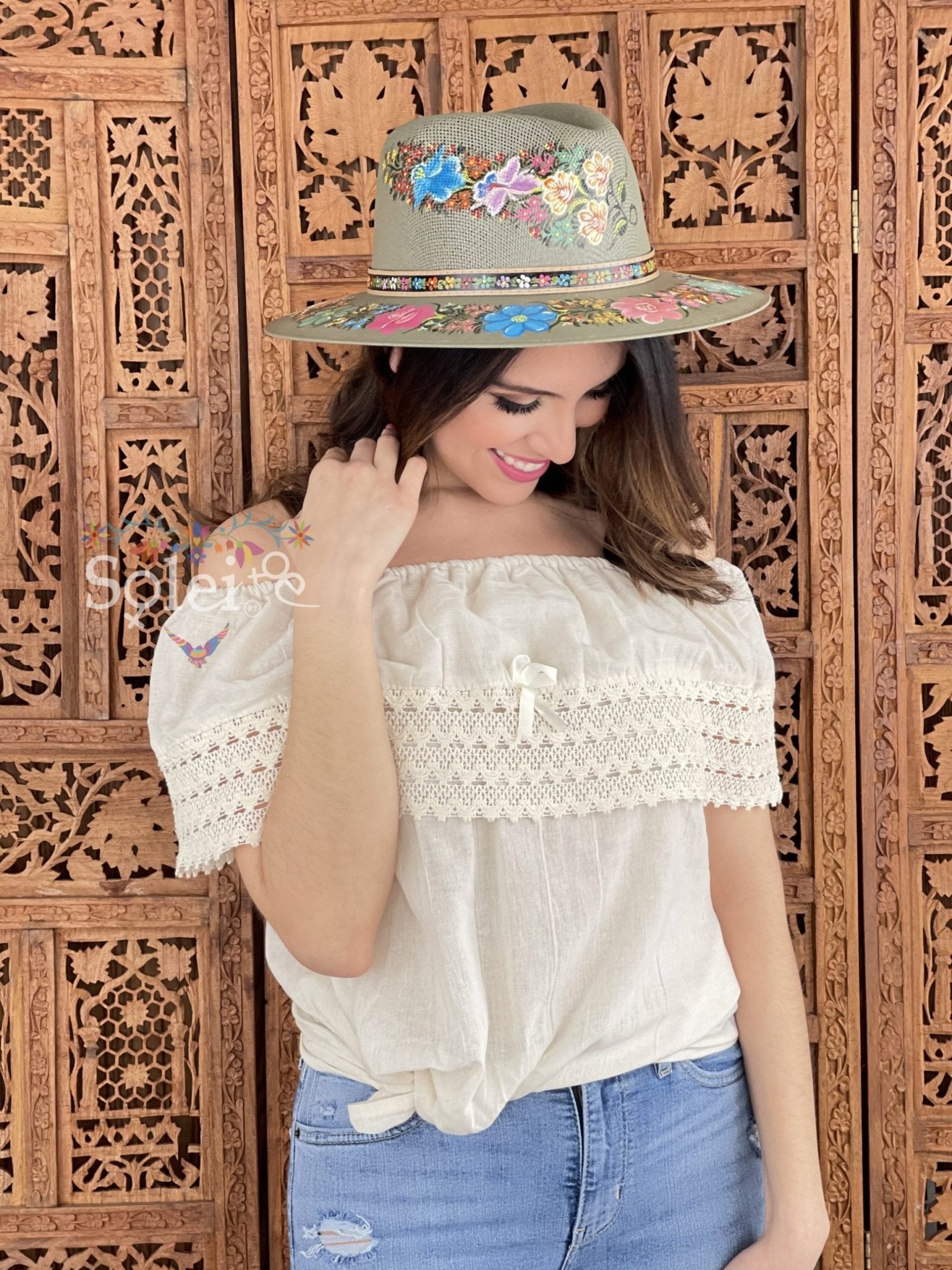 Benita Mexican Artisanal Hat. Colorful Floral Hat Hand Painted. - Solei Store