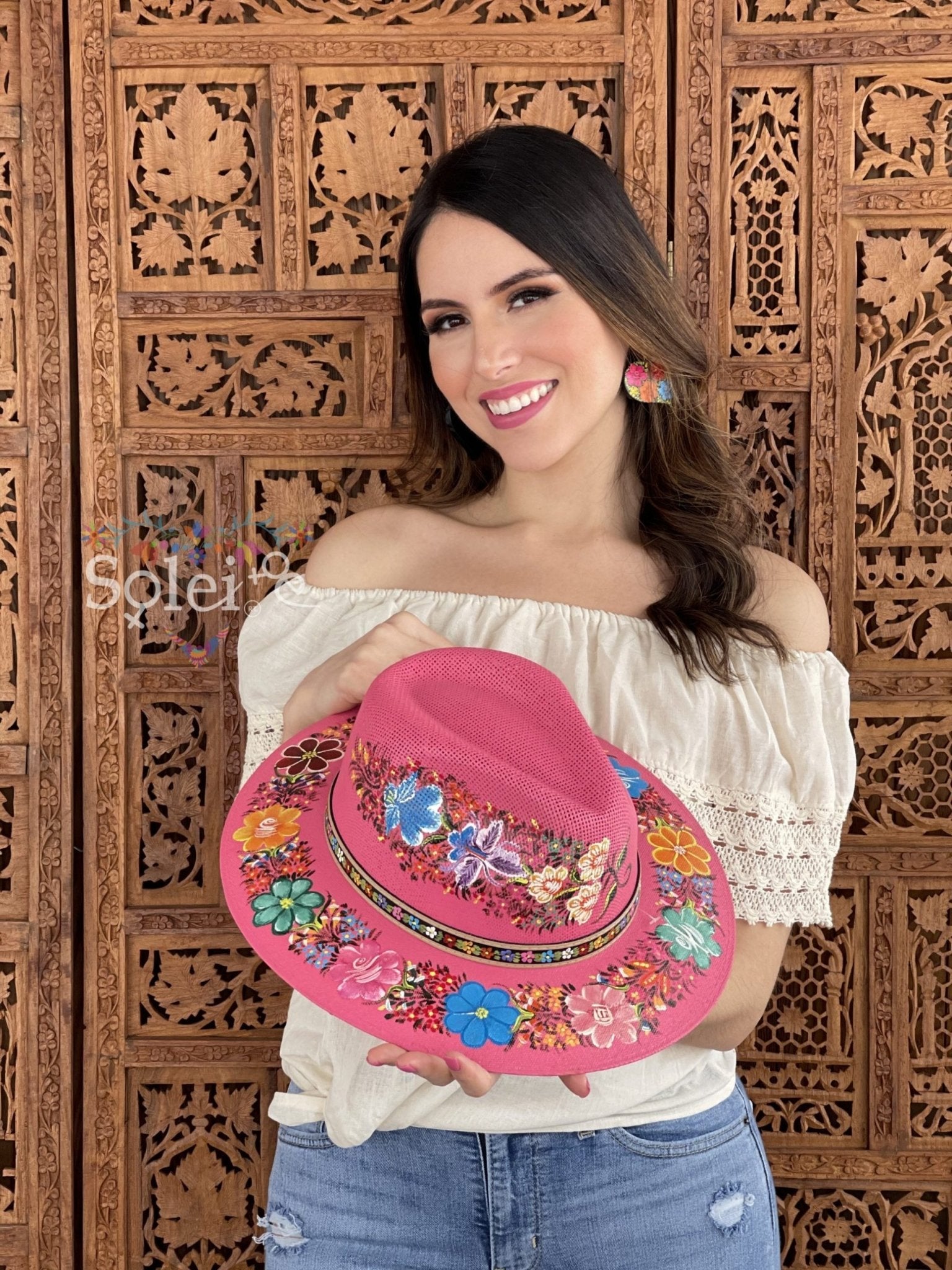 Benita Mexican Artisanal Hat. Colorful Floral Hat Hand Painted. - Solei Store