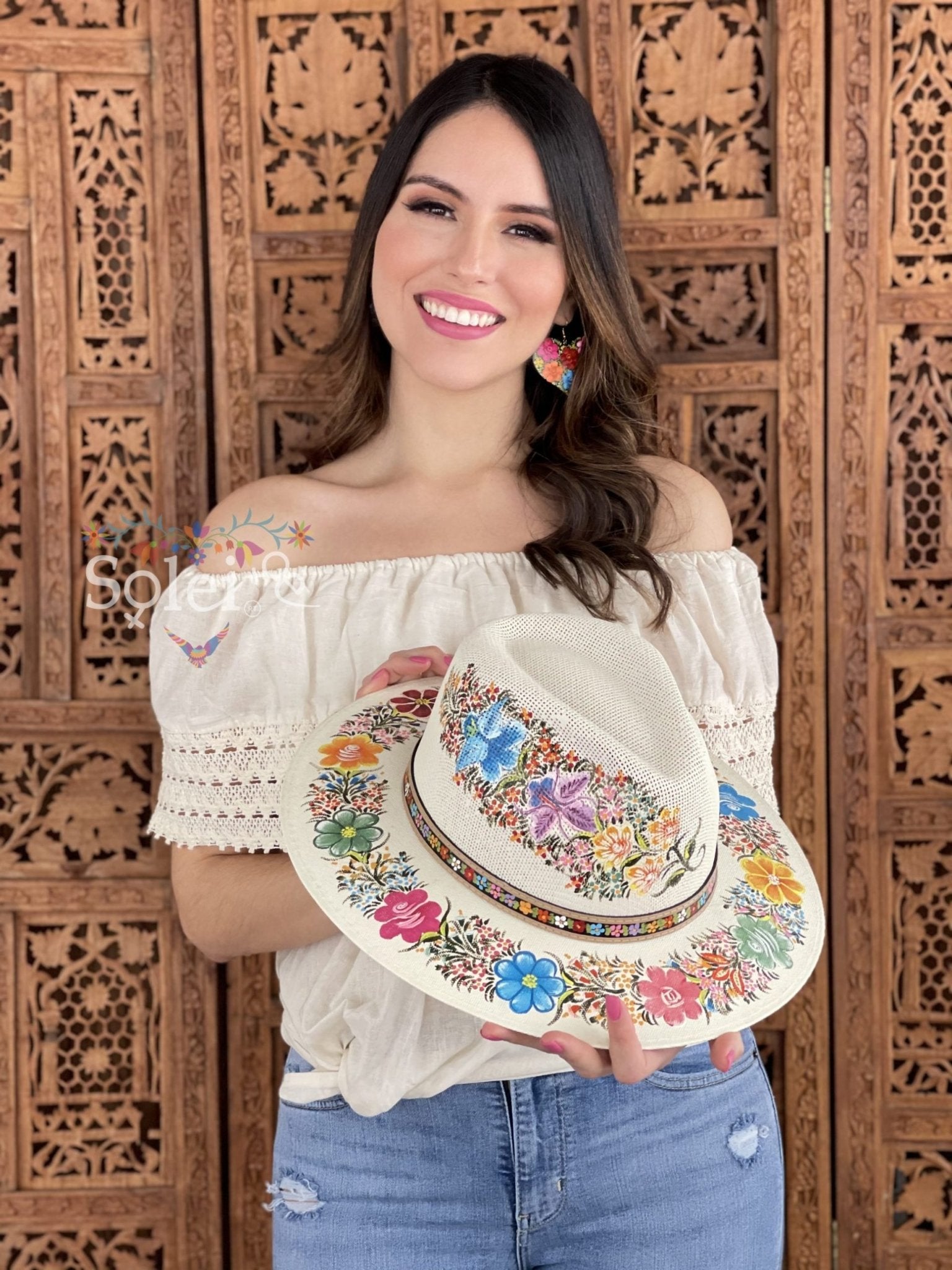 Benita Mexican Artisanal Hat. Colorful Floral Hat Hand Painted. - Solei Store