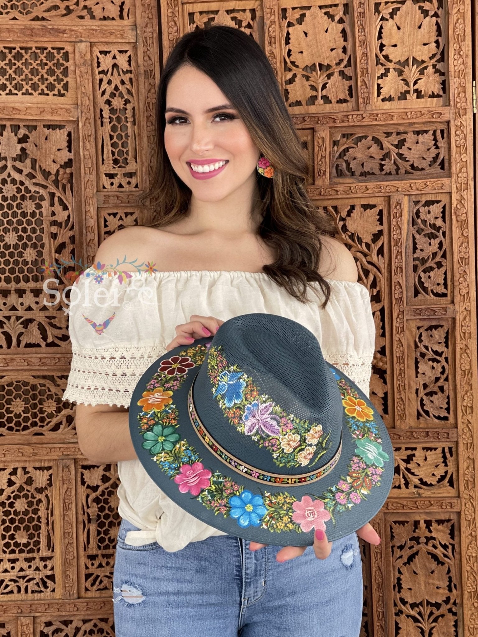Benita Mexican Artisanal Hat. Colorful Floral Hat Hand Painted. - Solei Store