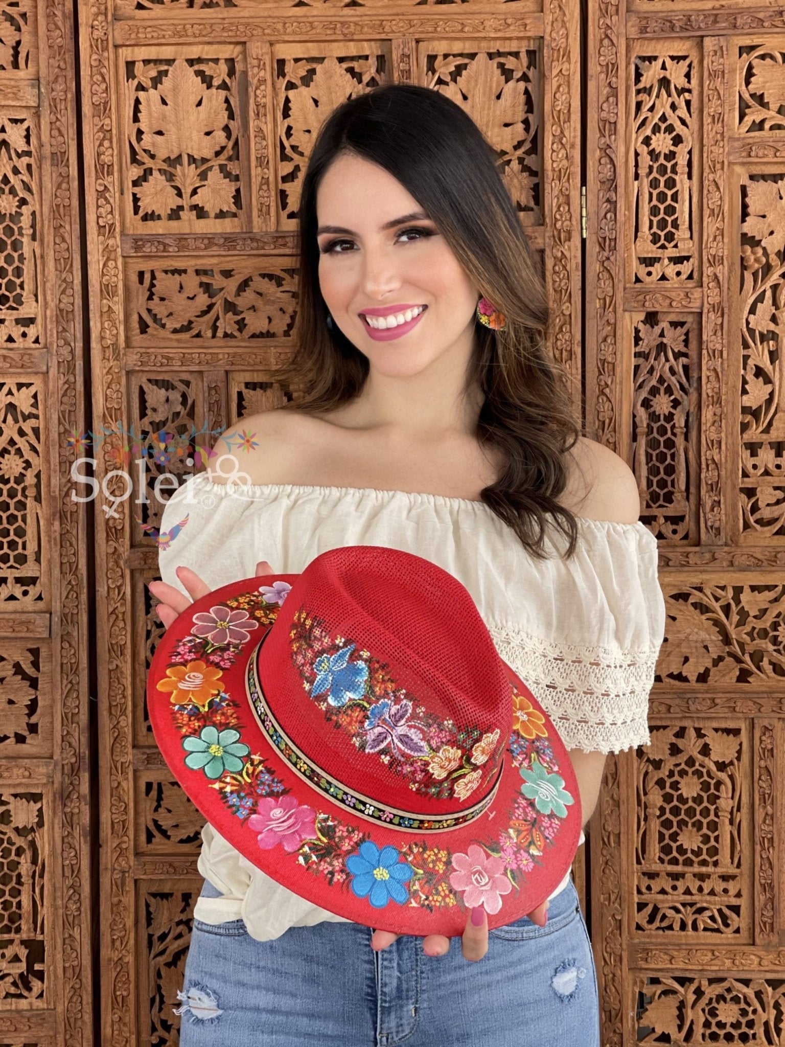 Benita Mexican Artisanal Hat. Colorful Floral Hat Hand Painted. - Solei Store
