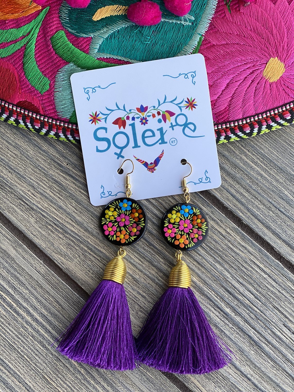 Borlas Hand Painted Earrings Tassel drop - Solei Store