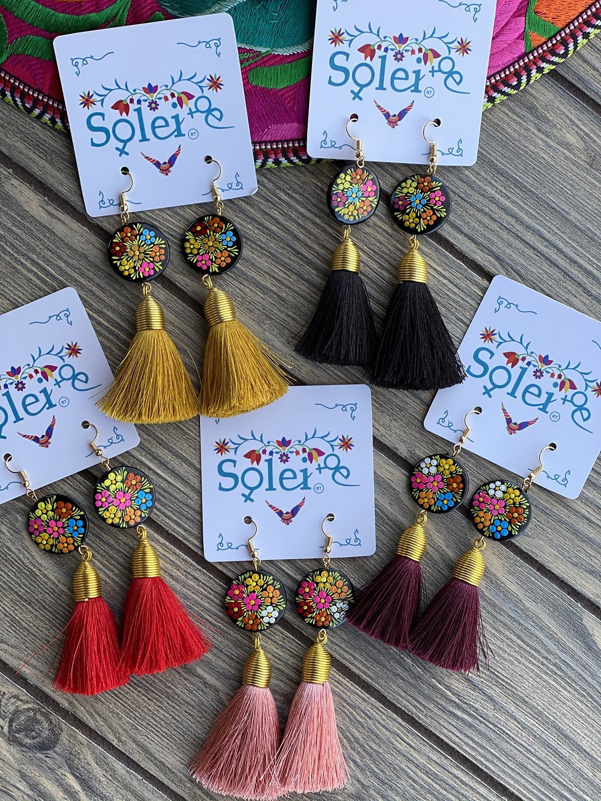 Borlas Hand Painted Earrings Tassel drop - Solei Store