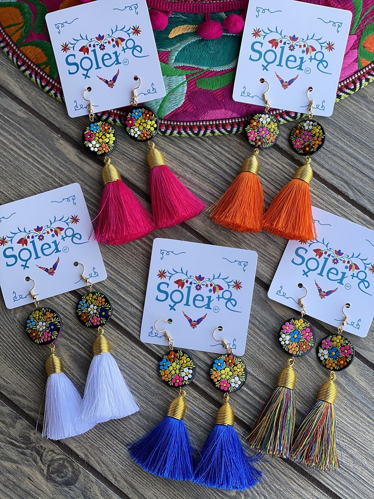 Borlas Hand Painted Earrings Tassel drop - Solei Store