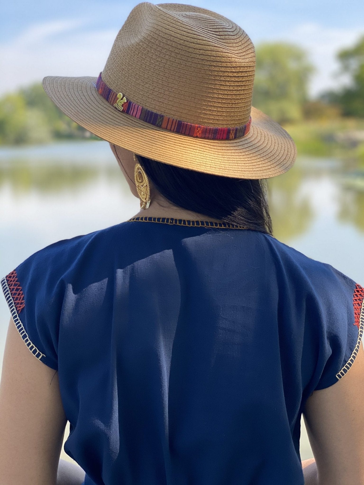 Cleopatra round neck straight cut dress hand embroidered colorful flower design - Solei Store