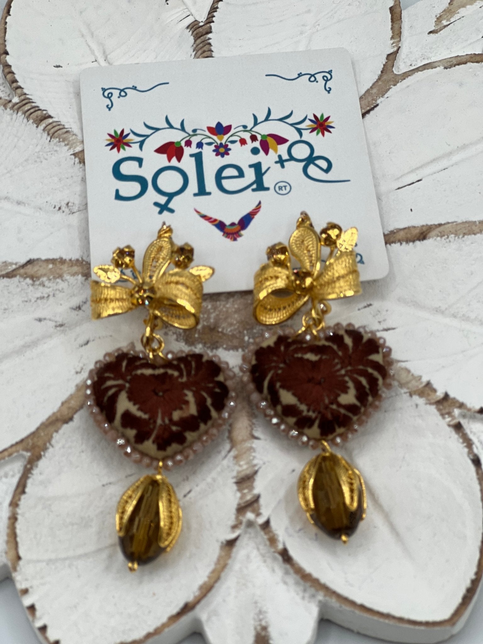 Elegant Mexican Filigree Heart Earrings. Filigree Corazon Bordado Earrings. - Solei Store
