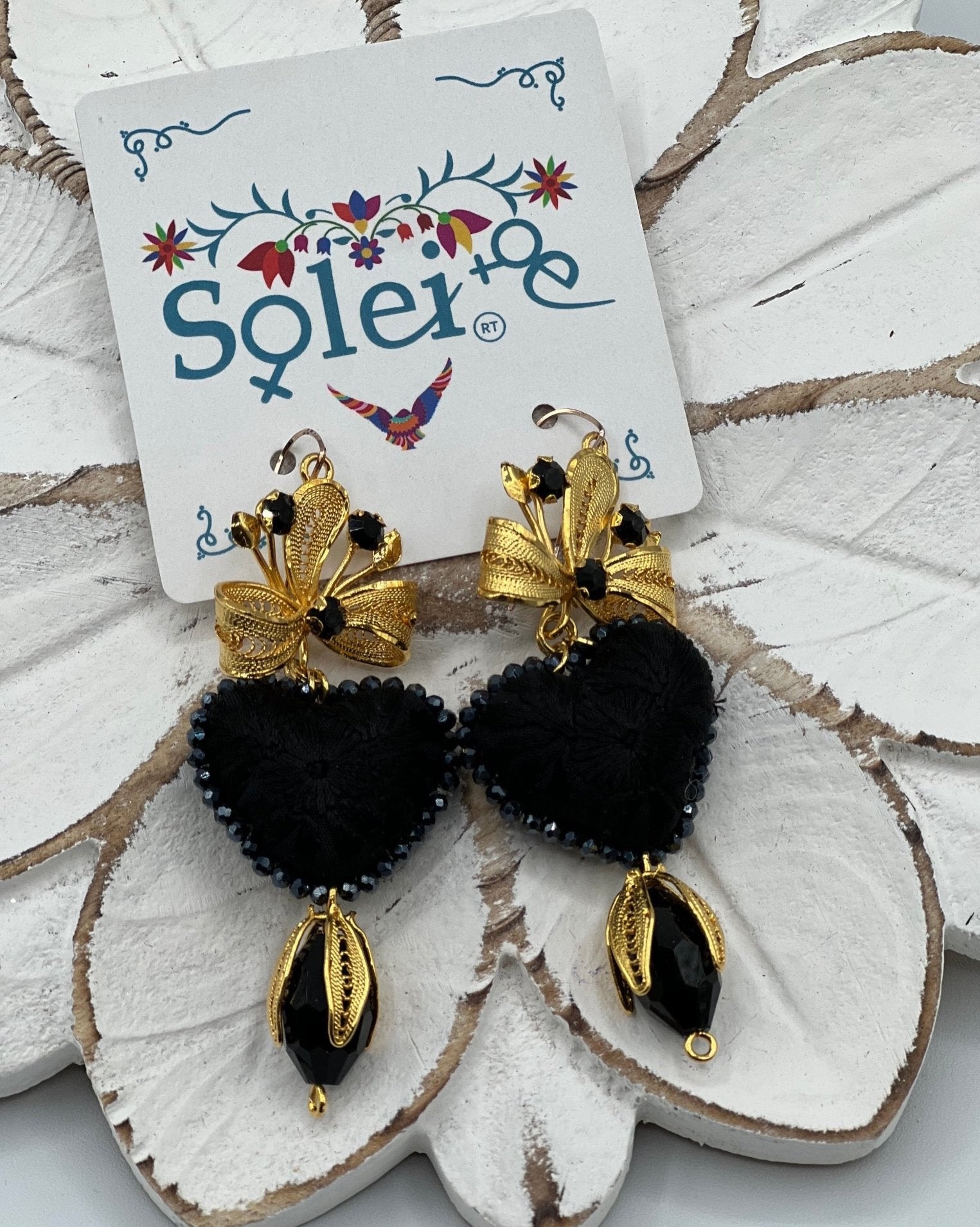Elegant Mexican Filigree Heart Earrings. Filigree Corazon Bordado Earrings. - Solei Store