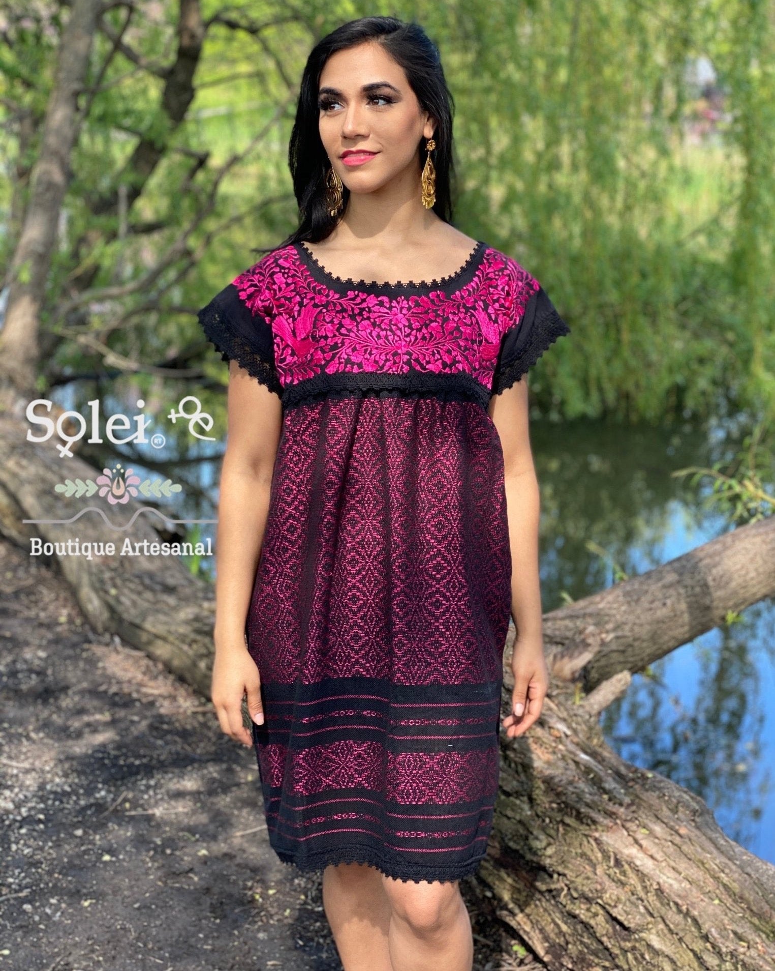 Embroidered Dress Made on a Loom. Hand Embroidered Dress. Vestido Mitla Corto. - Solei Store