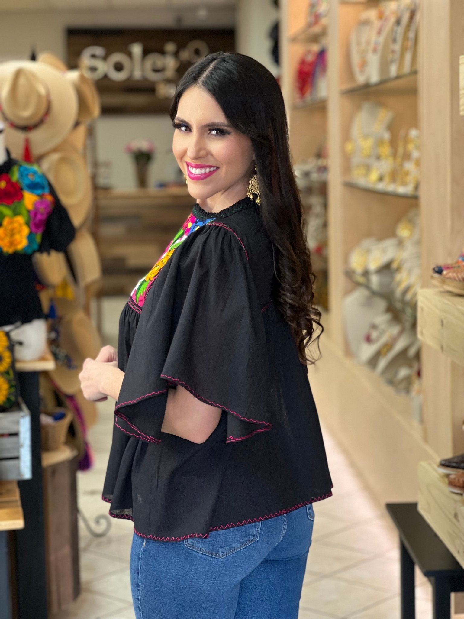Embroidered Mexican Tunic Blouse. Luz Maria Zinacatan Blouse. - Solei Store
