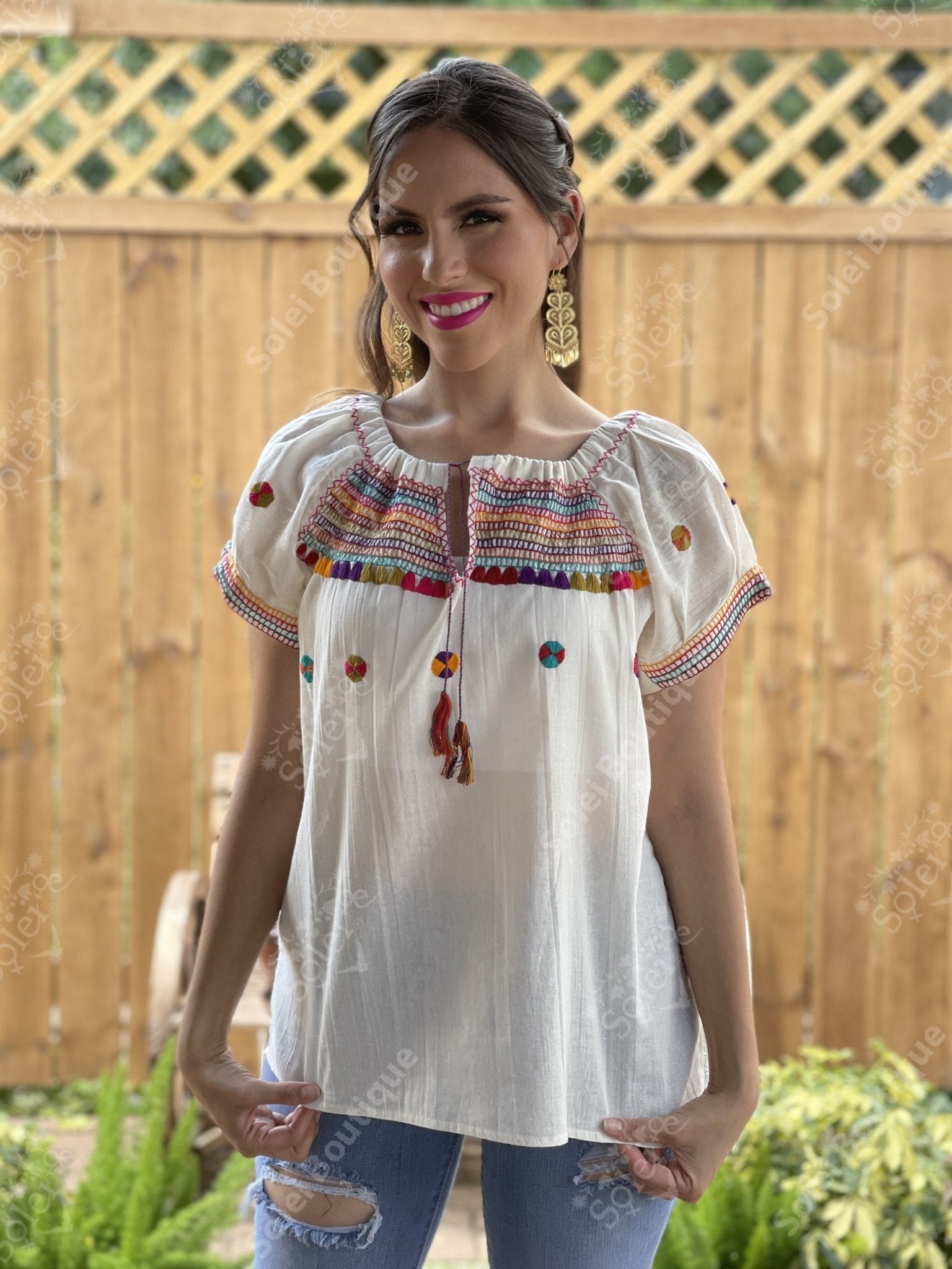 Ethnic Style Embroidered Mexican Patzcuaro Blouse - Solei Store